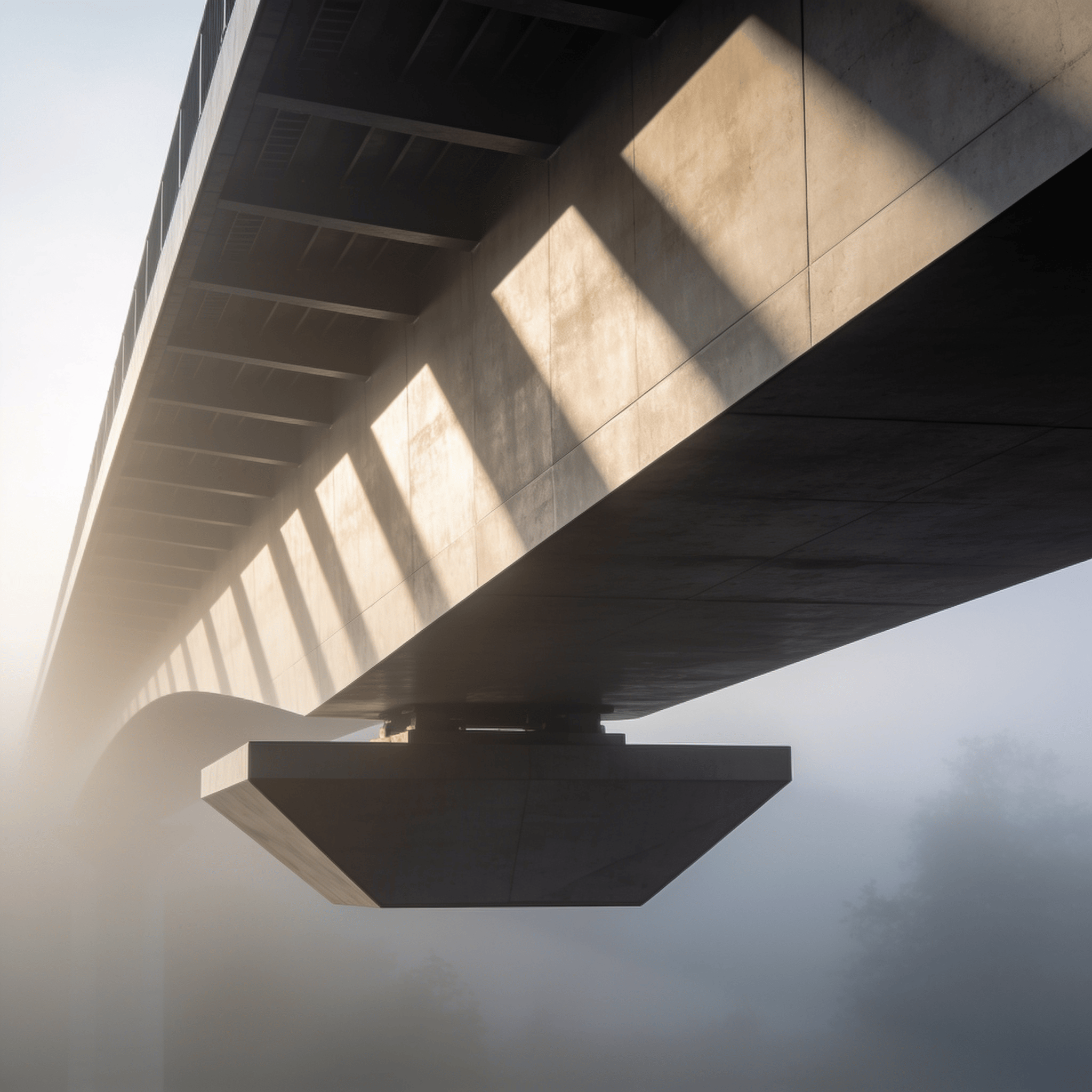 Bridge with Floating Cantilever — Foggy Morning