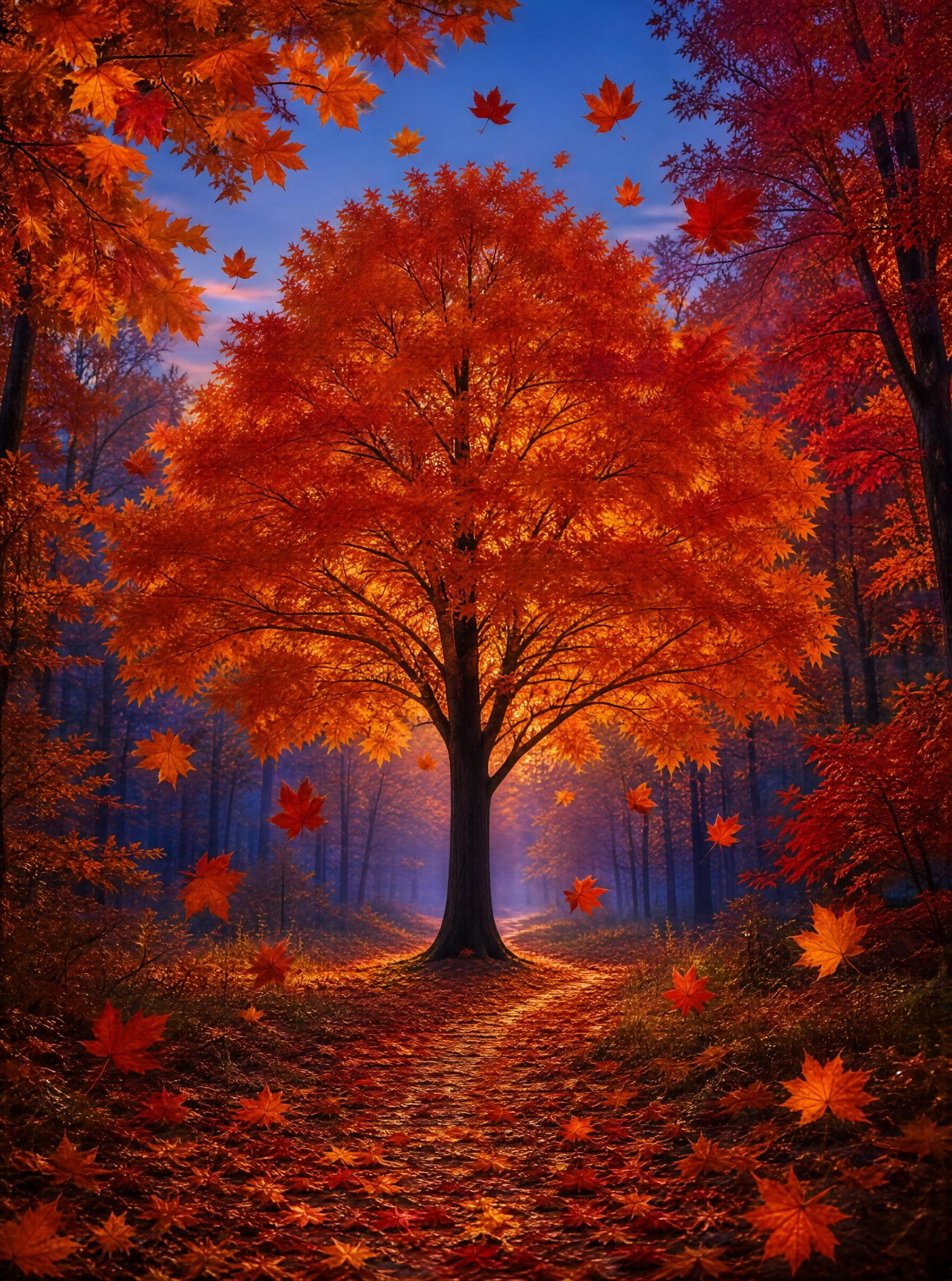 Autumn Forest with a Central Tree