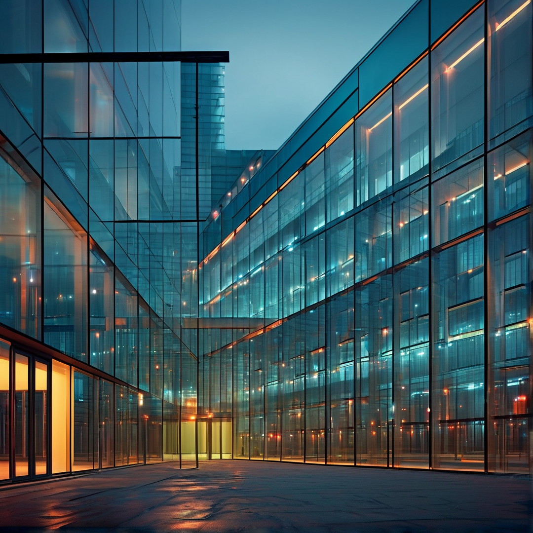 Modern Glass Corridor Night