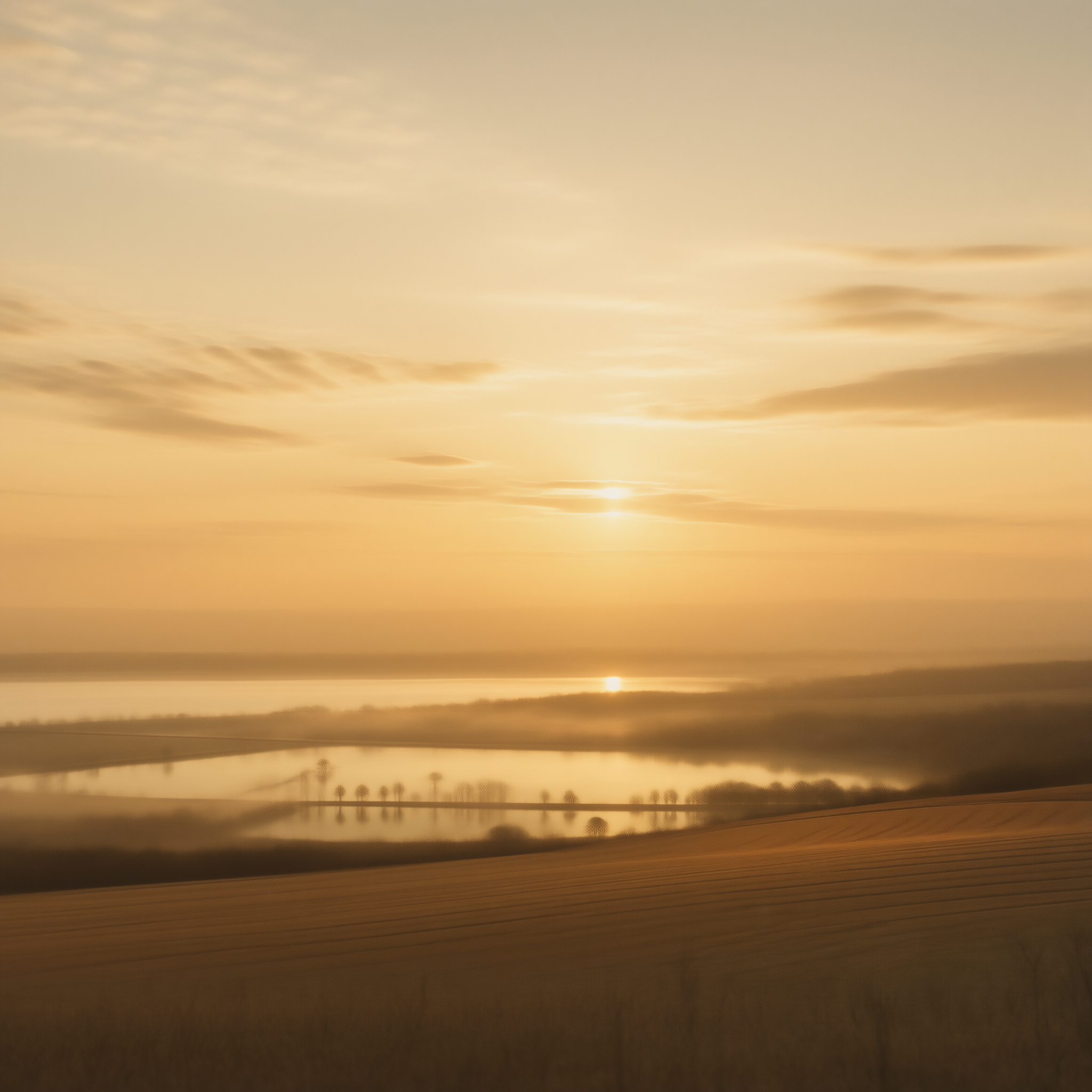 Golden Sunrise Over Misty Fields