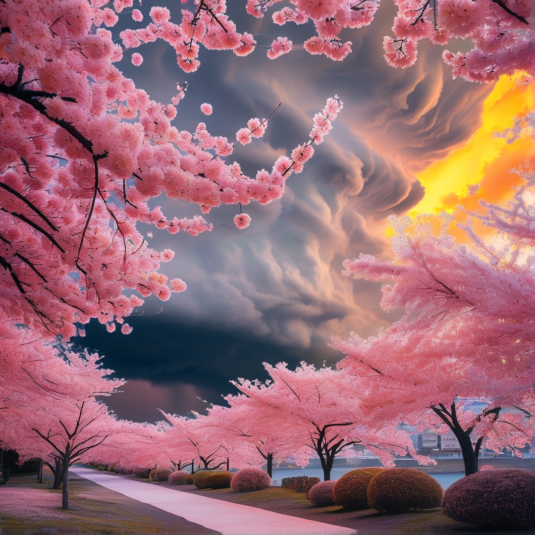 Cherry Blossom Path at Dusk