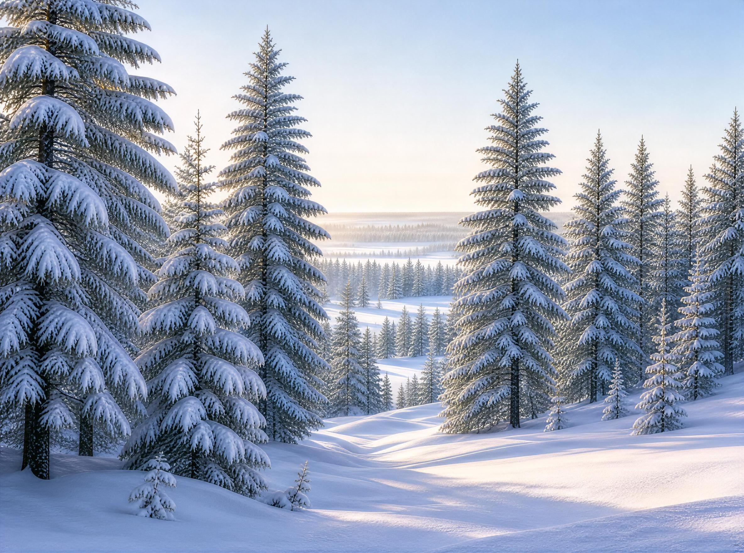 Snowy Pine Forest at Dawn