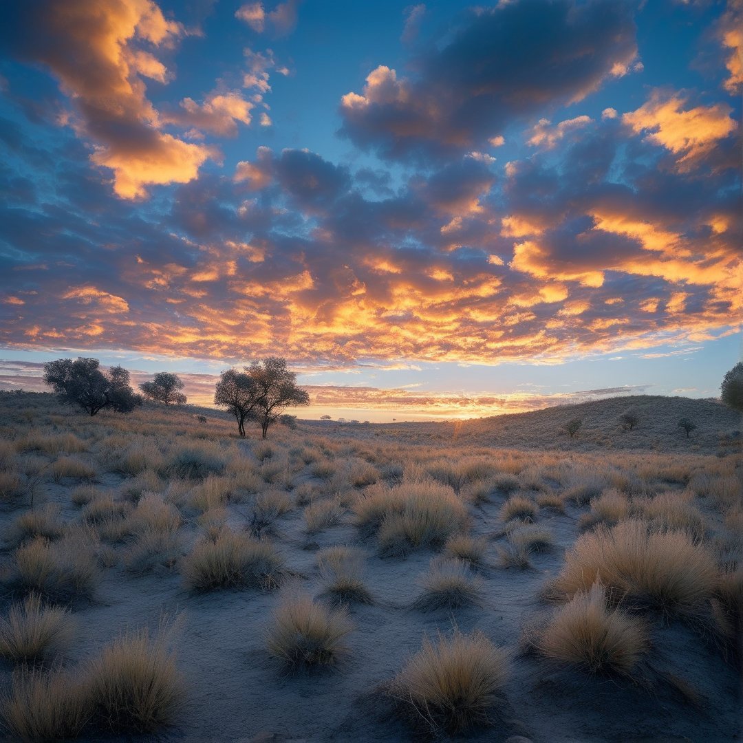 Sunset Over Arid Grassland