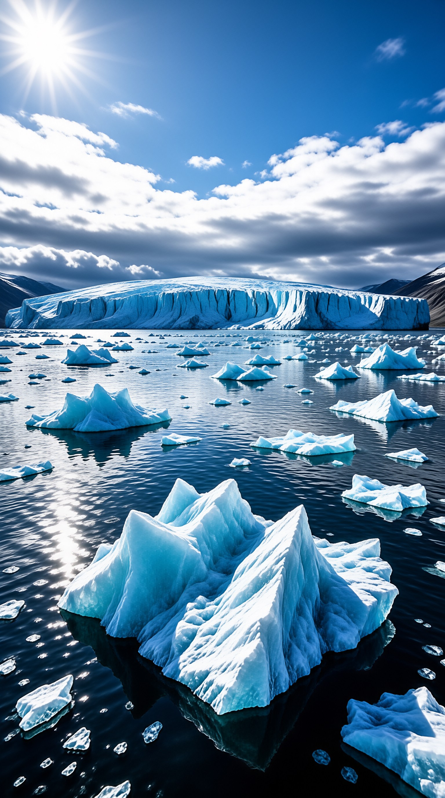 Glacier and Floating Icebergs