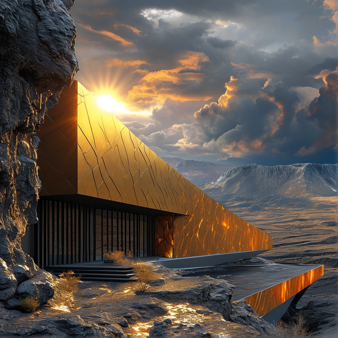Golden Cliffside Architecture