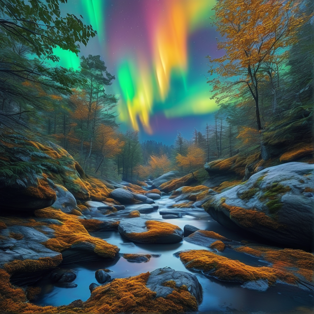 Aurora Over Forest Stream