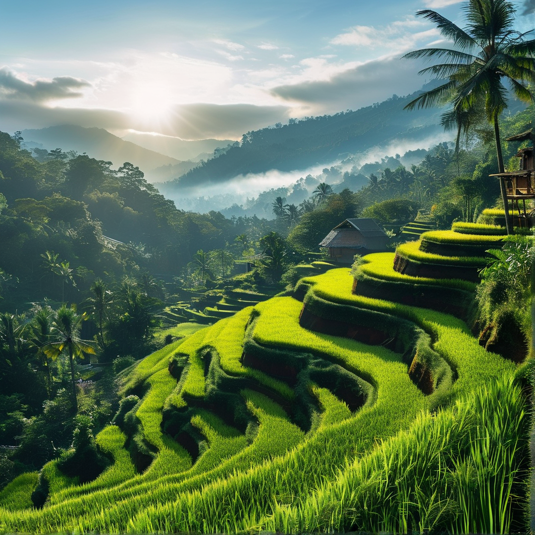Sunlit Terraced Rice Fields