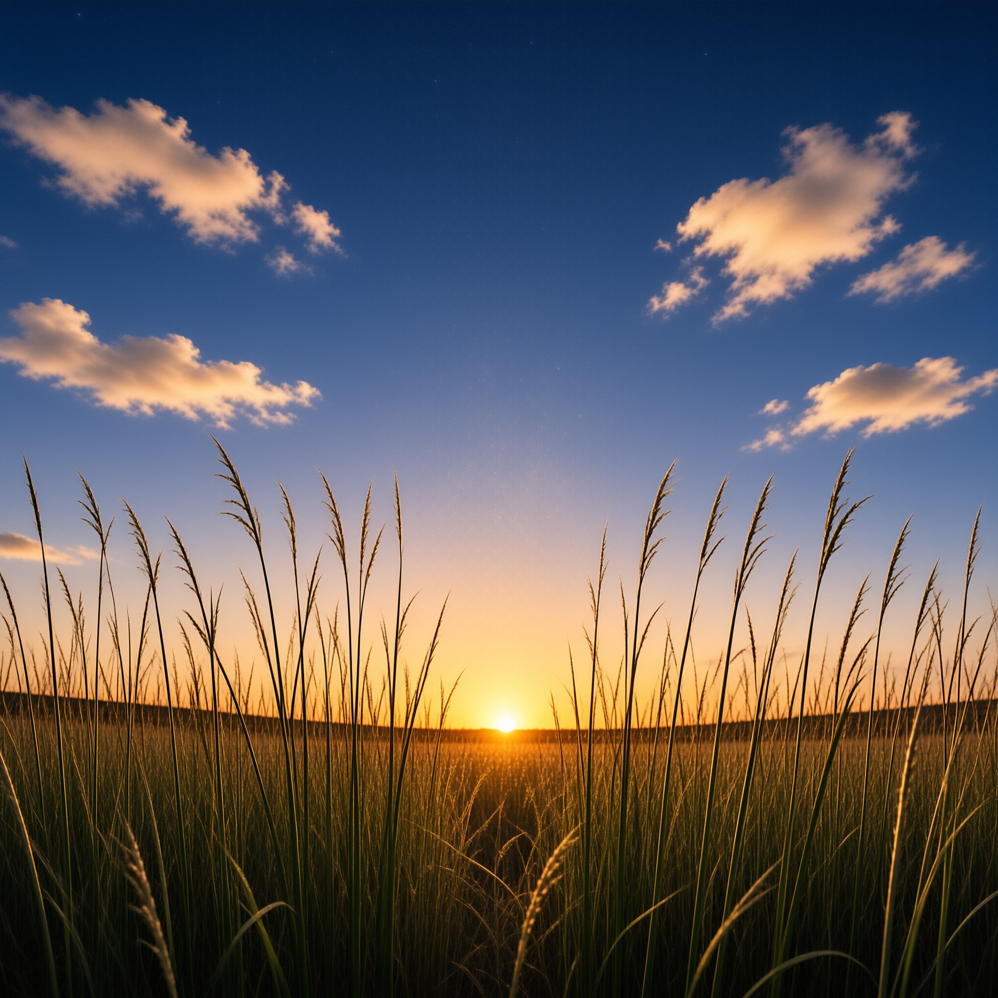 Sunset Over Grassy Field