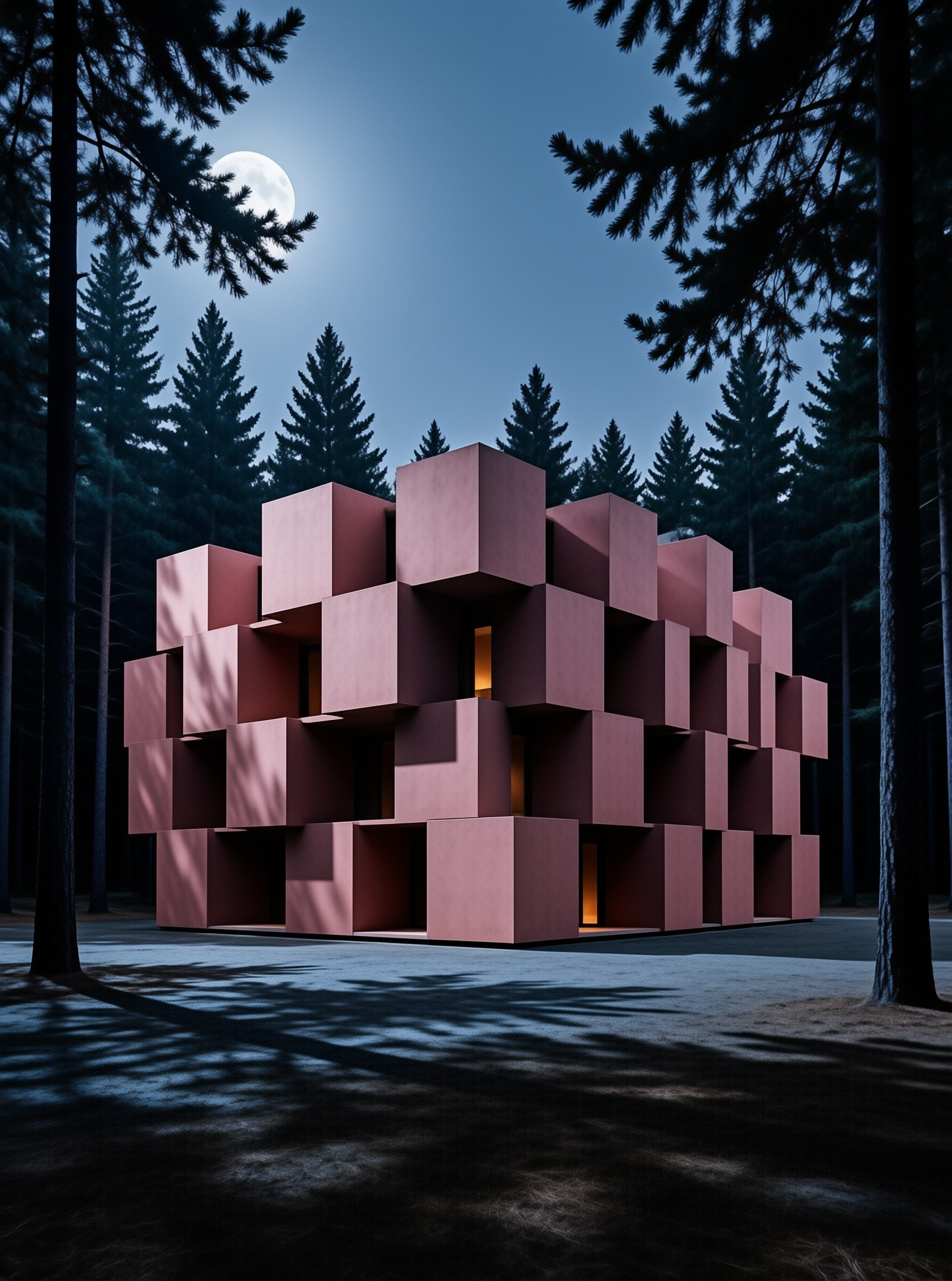 Pink Cube House in Forest
