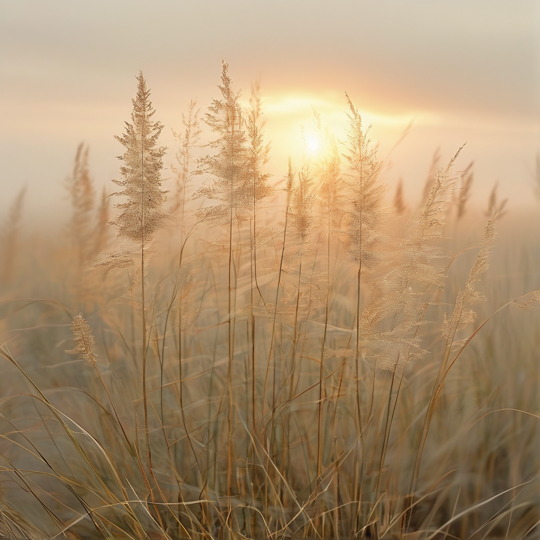 Sunlit Misty Wild Grass