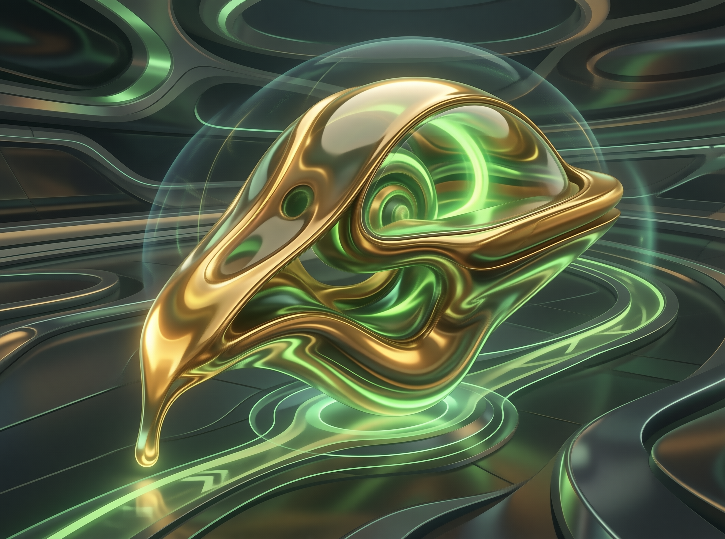 Liquid Gold Swirl — Emerald Glow Study