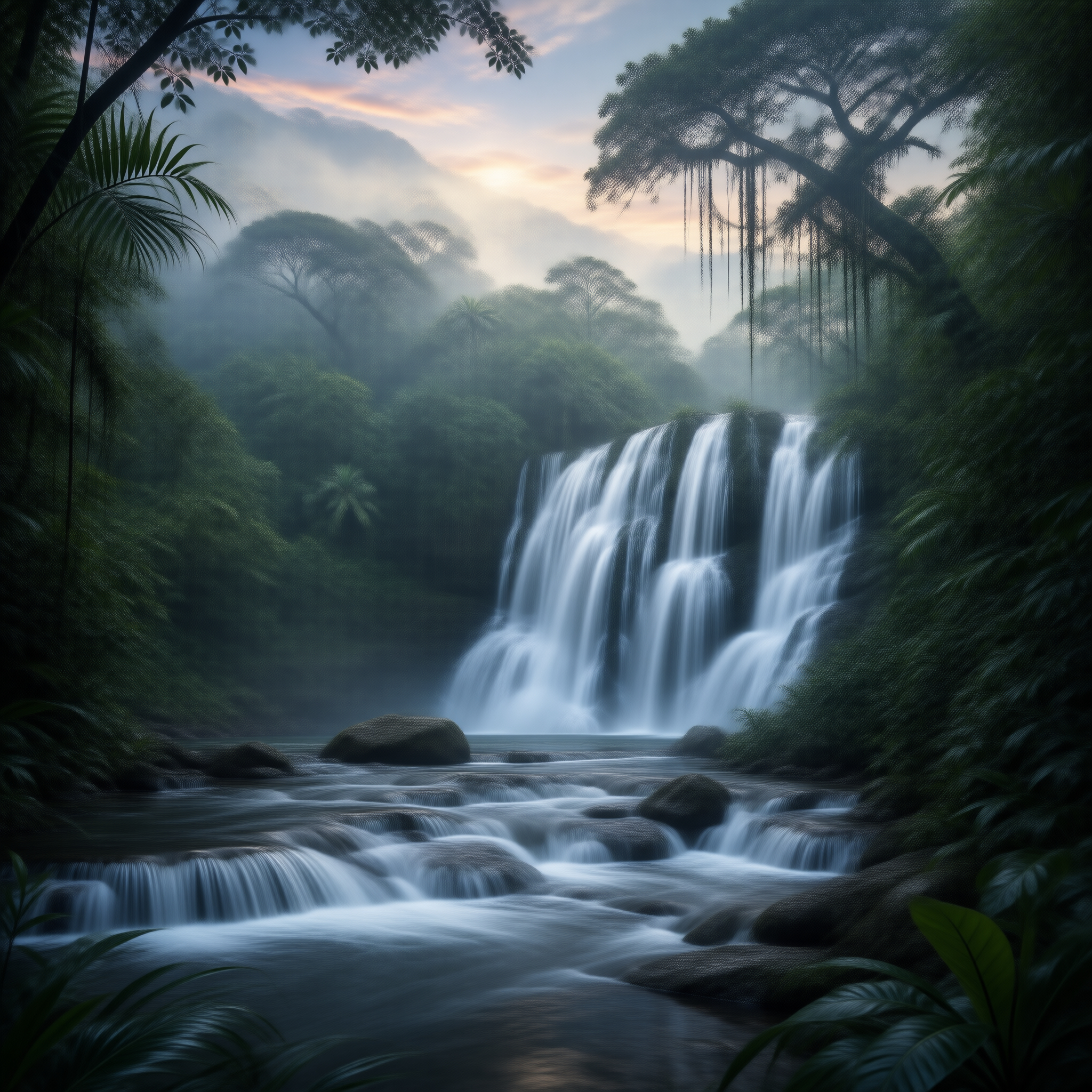 Misty Forest Waterfall