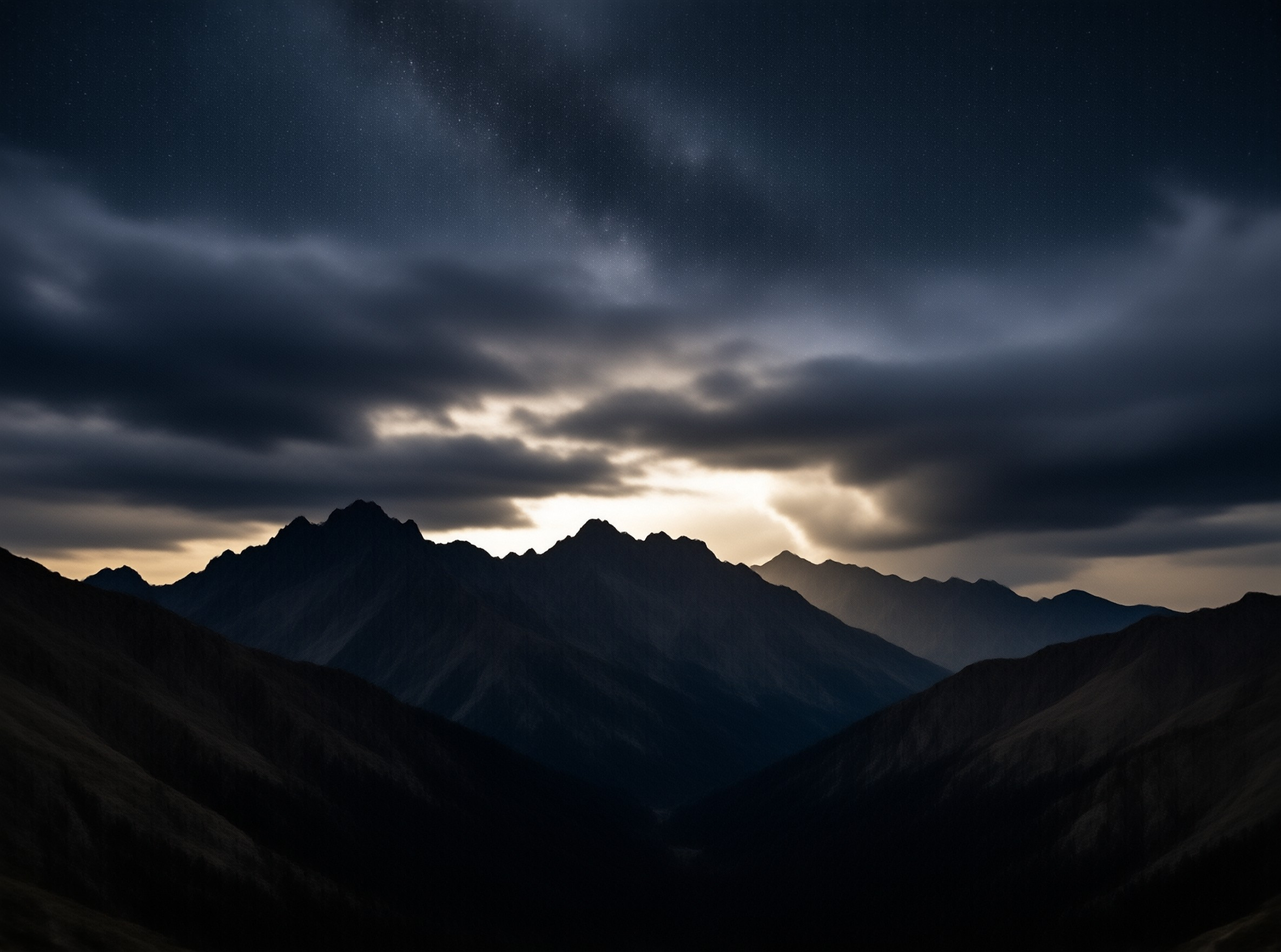 Dark Peaks Under Starry Sky