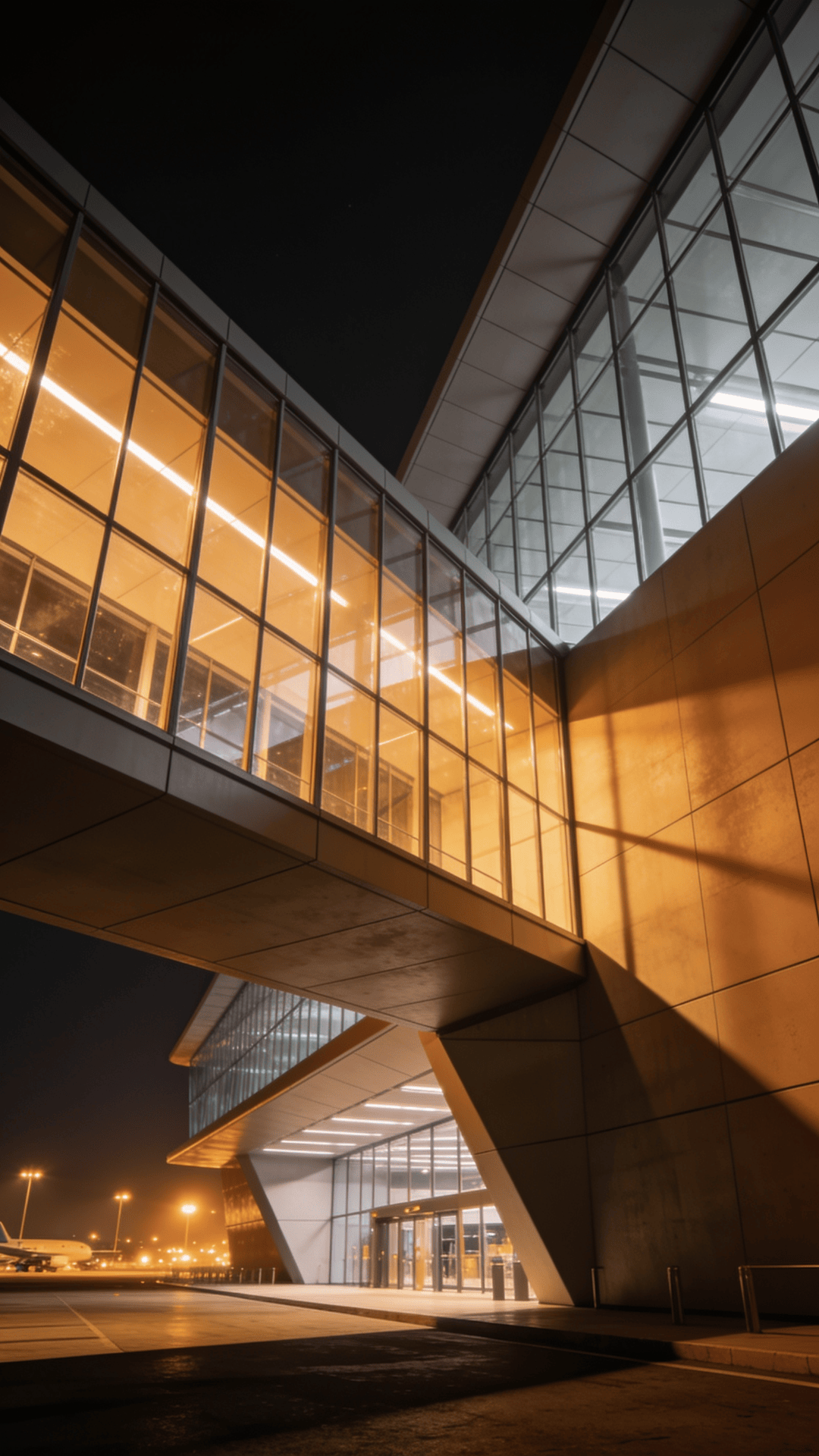 Terminal with Glass Curtain Wall — Night With Warm Lights