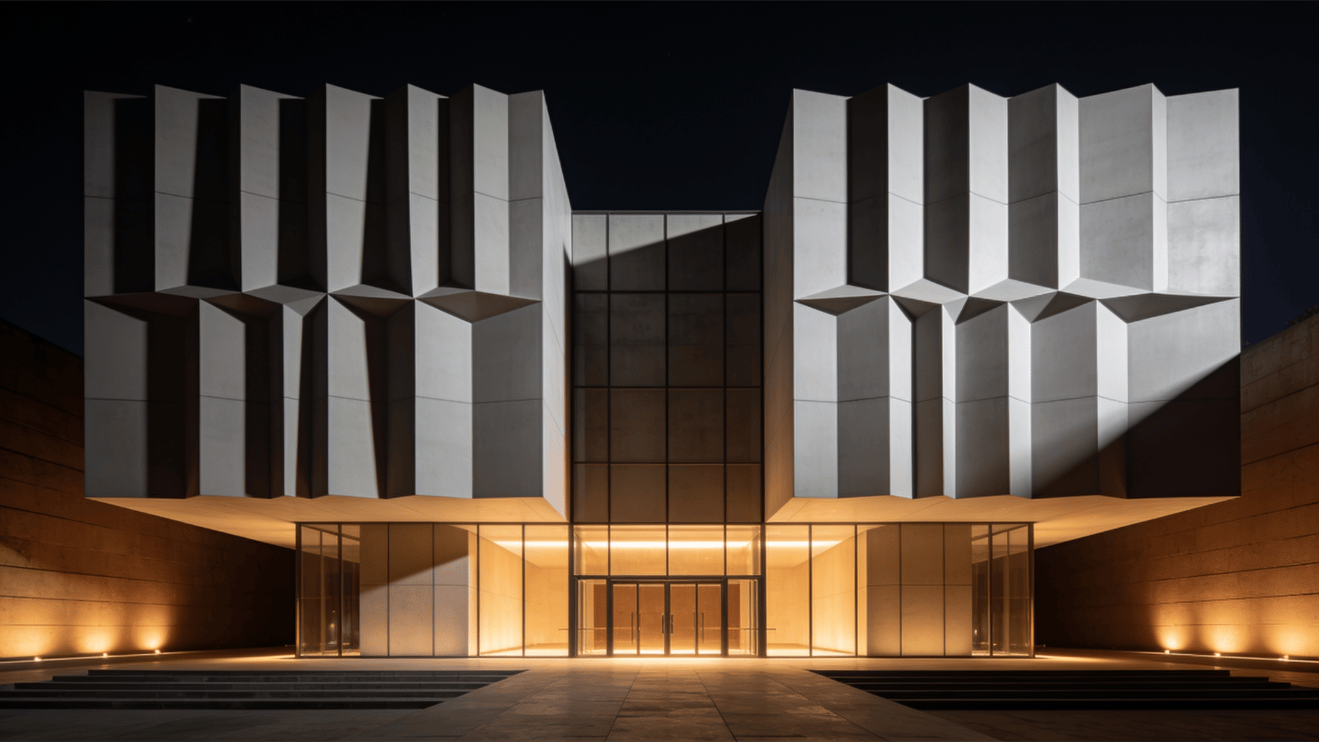 Museum with Parametric Facade — Night With Warm Lights