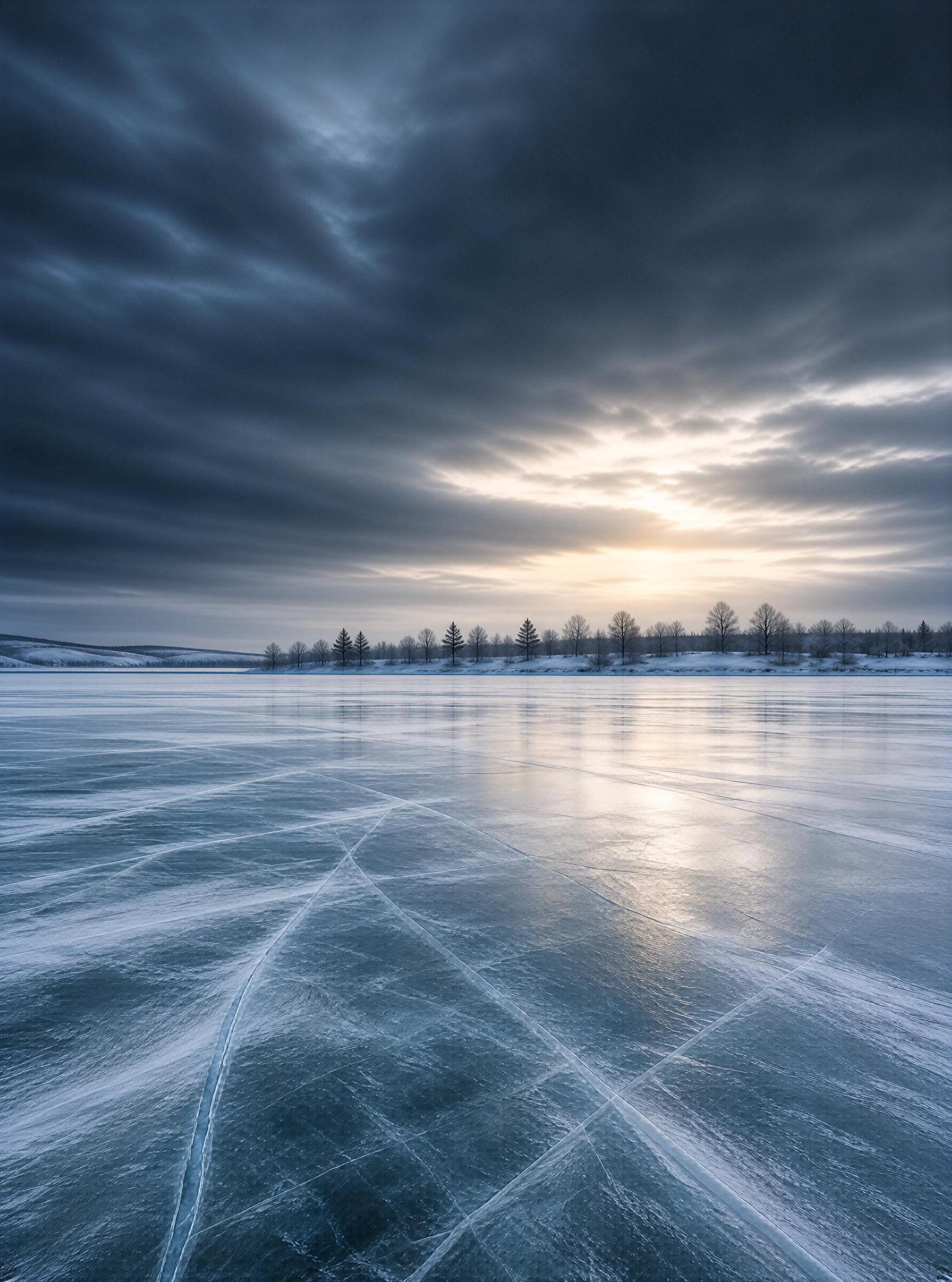 Frozen Lake at Sunset