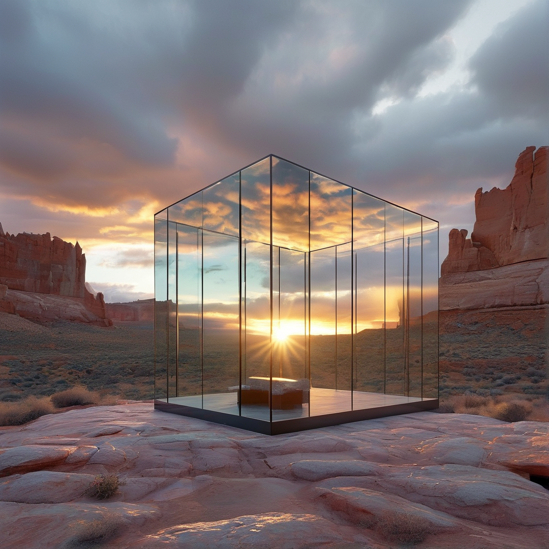 Glass Cabin in Desert