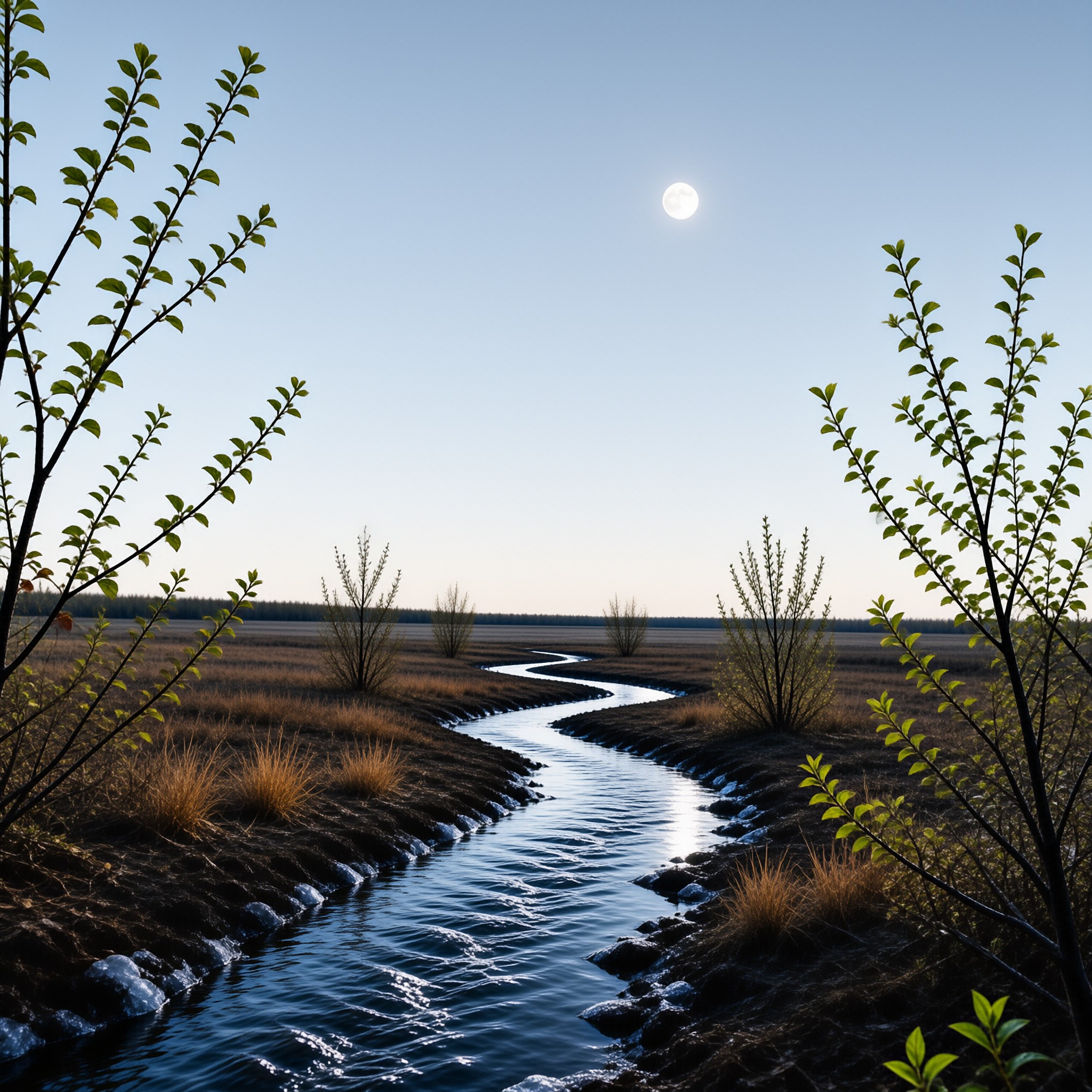 Moonlit Stream in Marshland