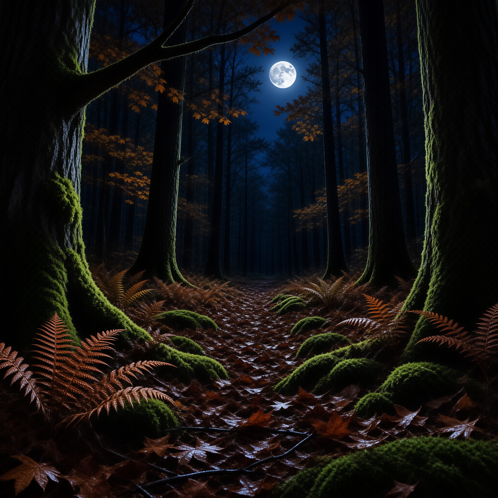 Moonlit Autumn Forest
