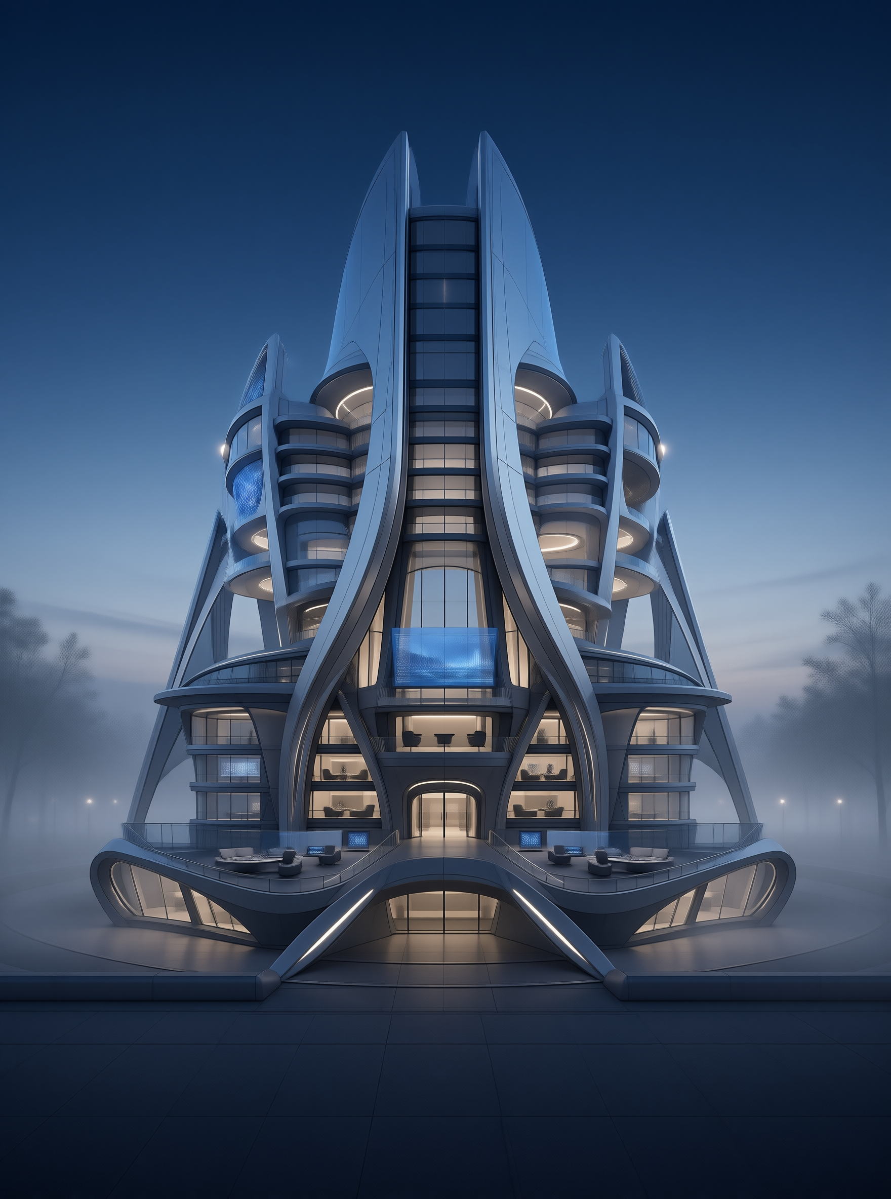 Futuristic Tower at Night