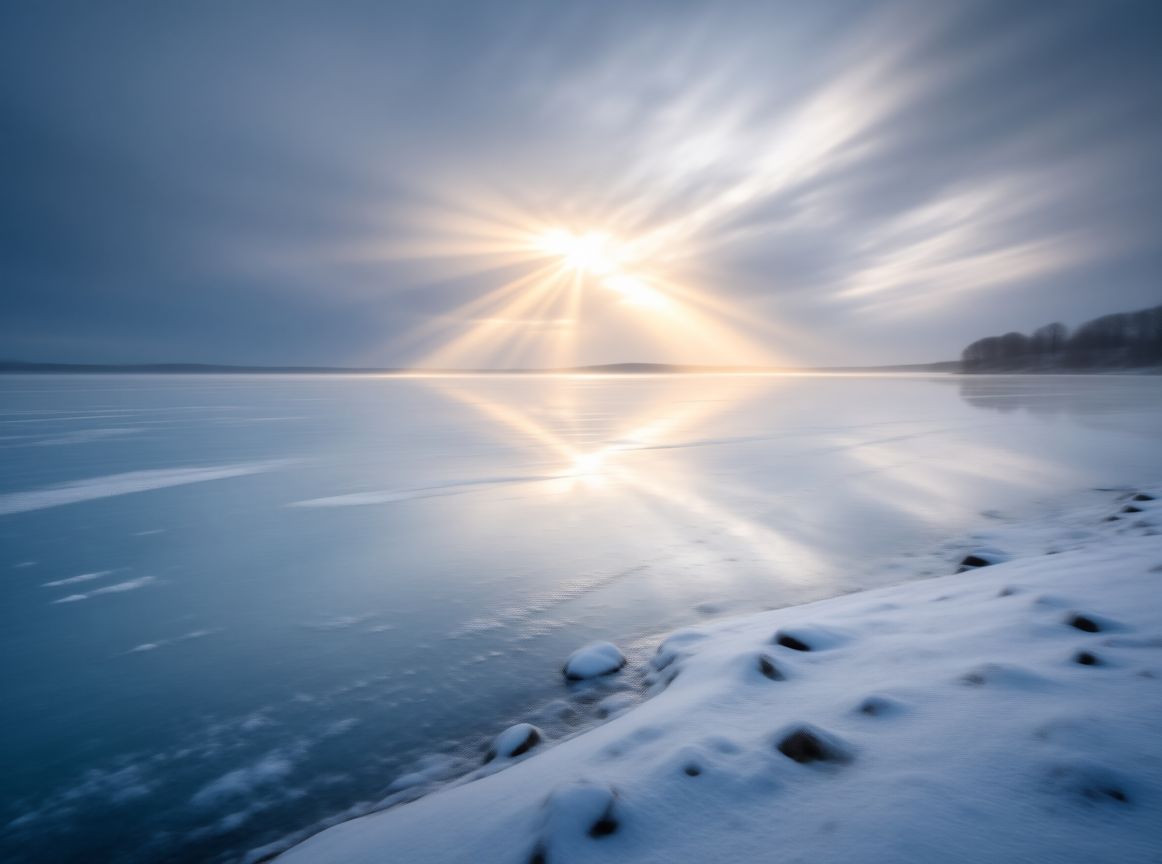 Sunrise Over Frozen Lake