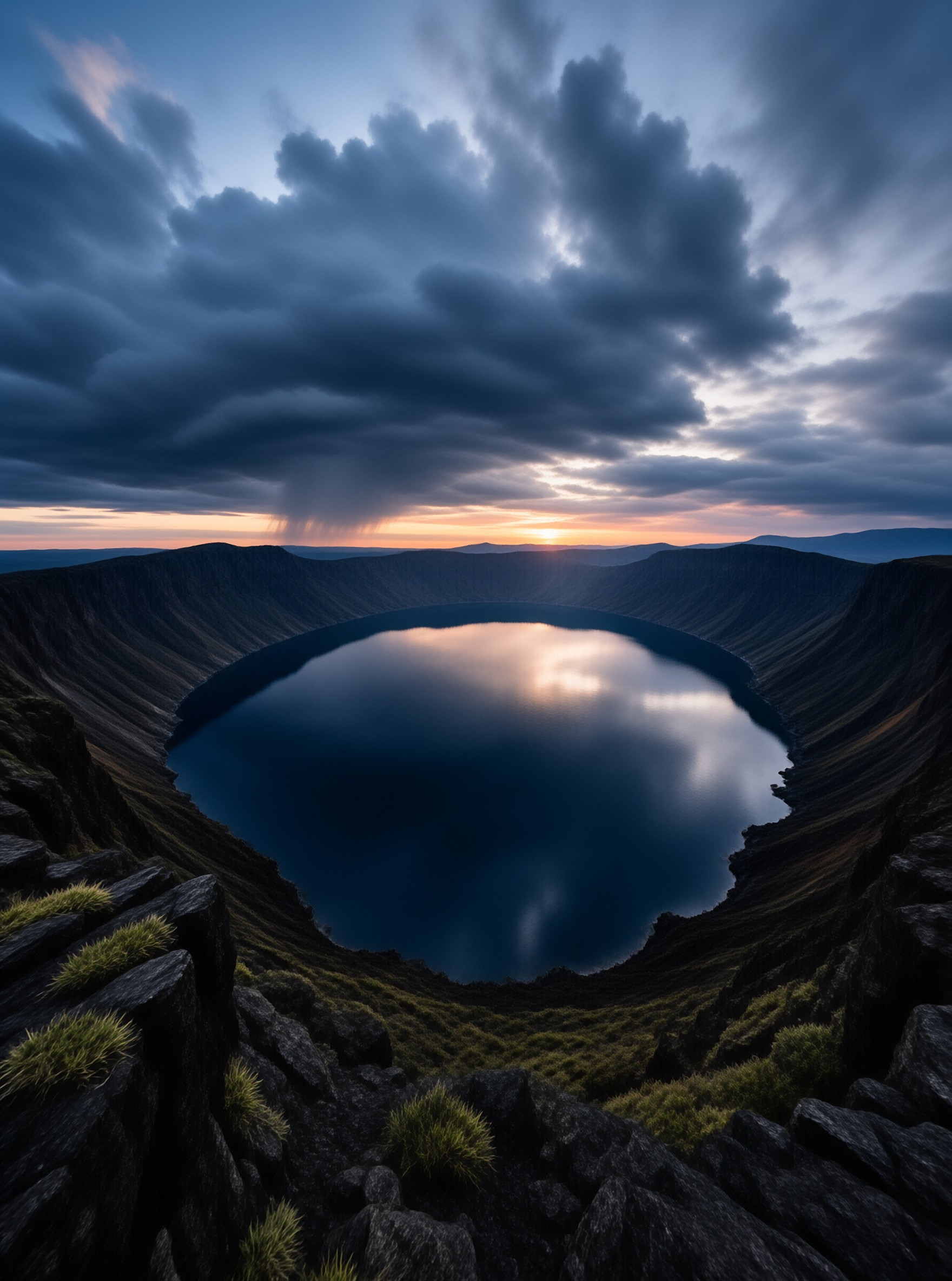 Volcanic Crater Lake Sunset