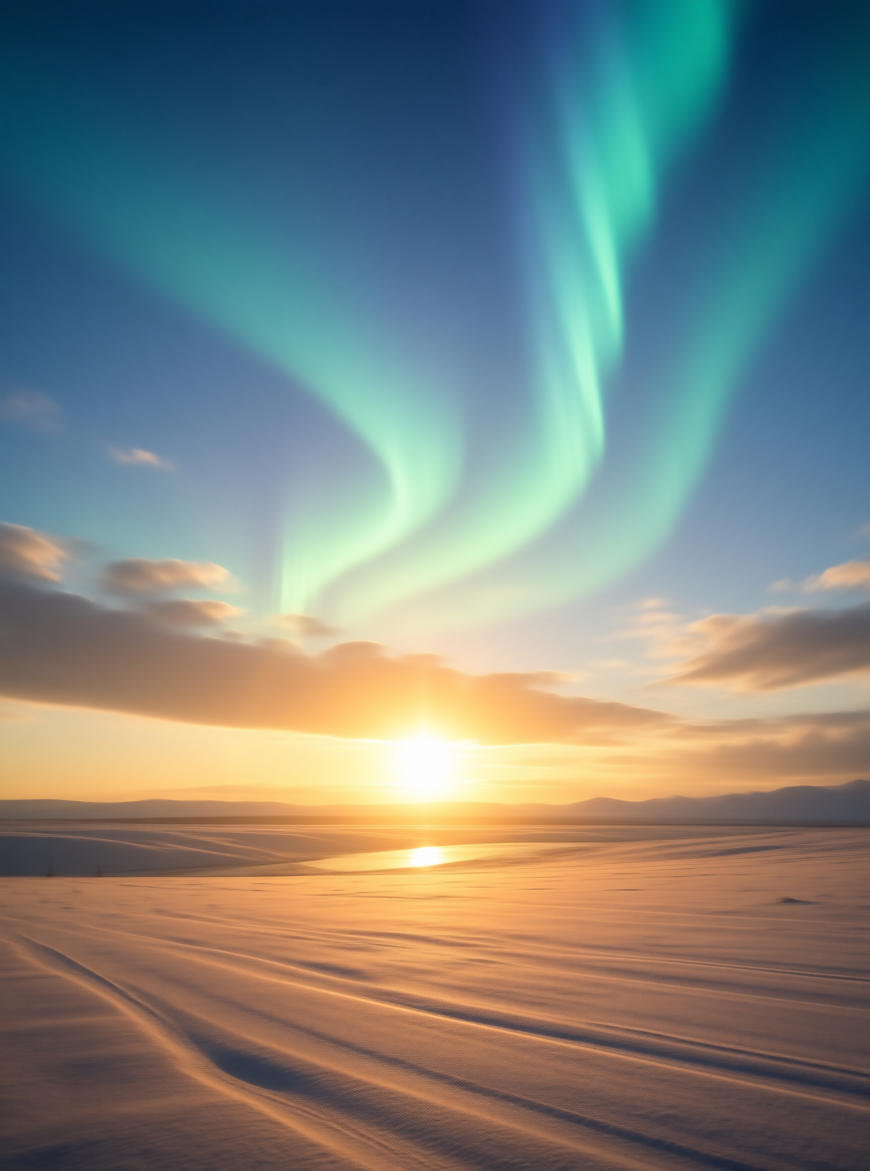 Aurora Over Snowy Sunset