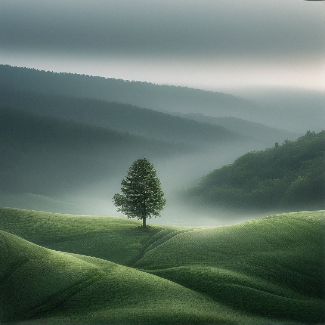 Solitary Tree on Misty Hills