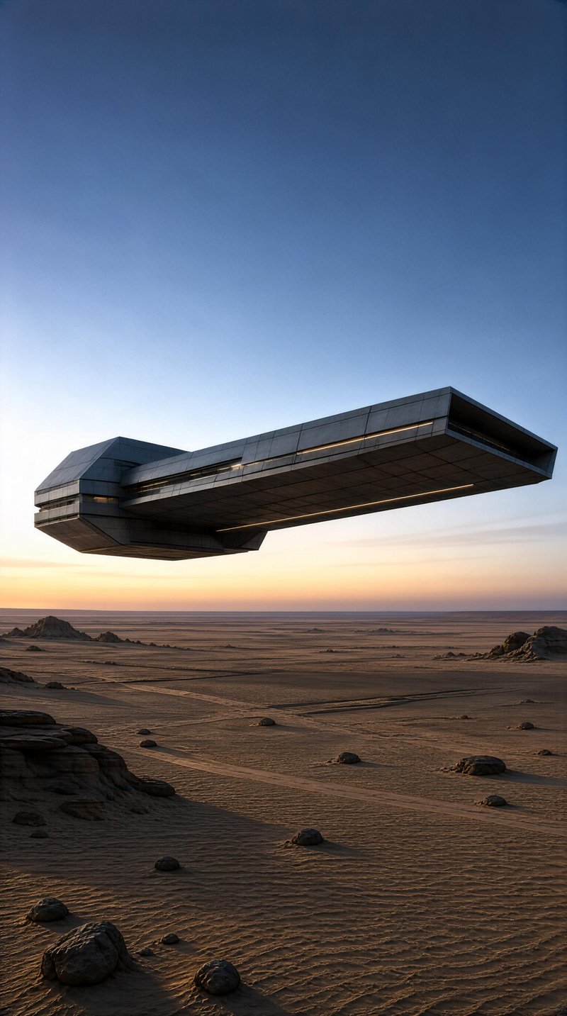 Floating Monolith Over Desert