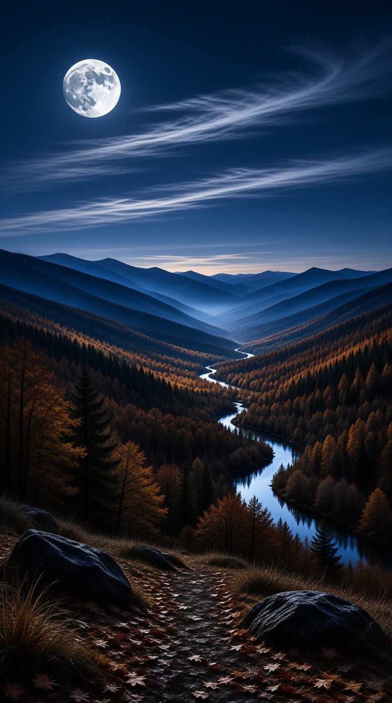 Moonlit Valley Landscape
