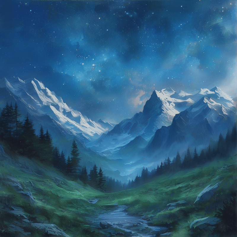 Snowy Peaks Under Stars