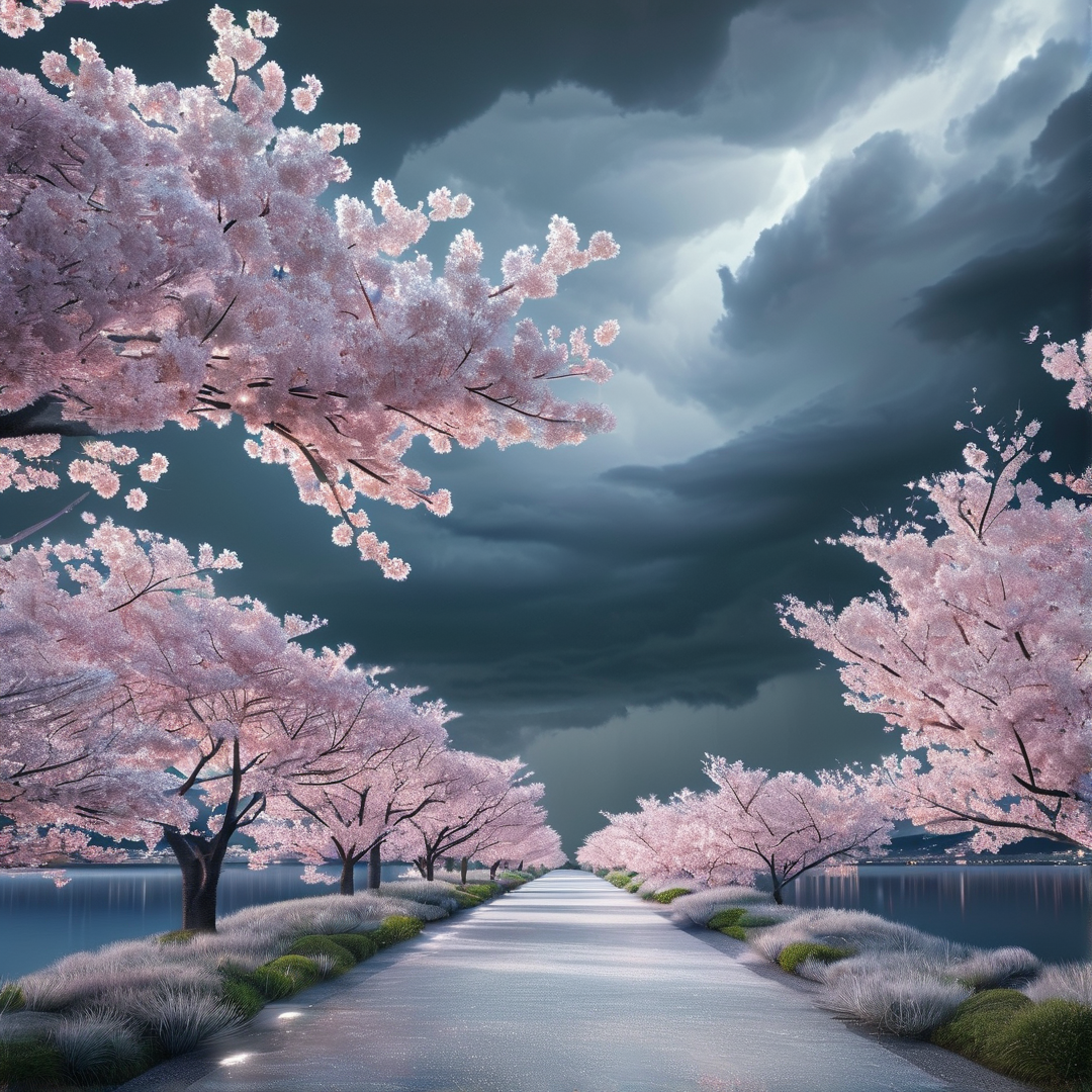 Cherry Blossoms Under Storms