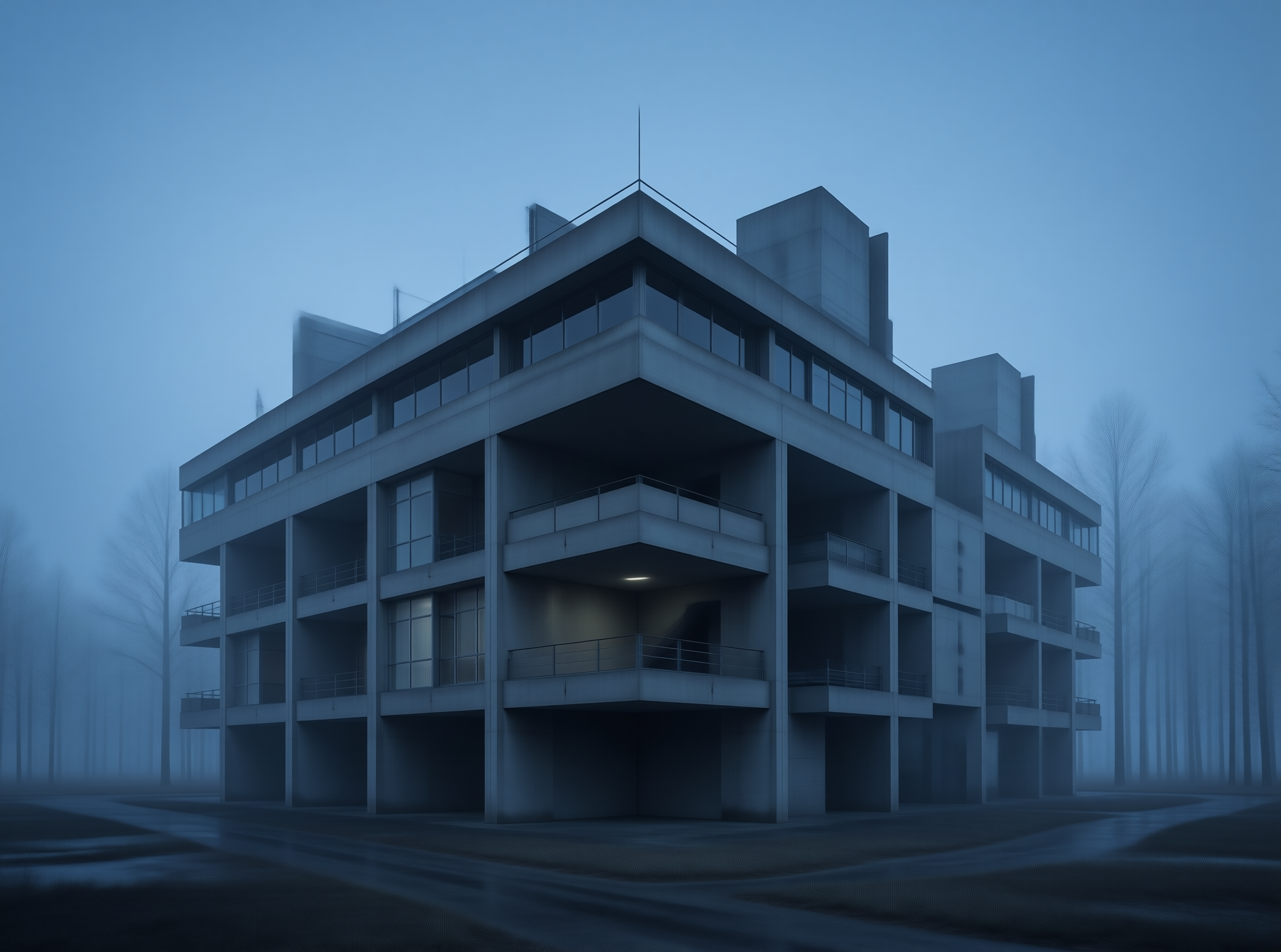 Misty Brutalist Architecture