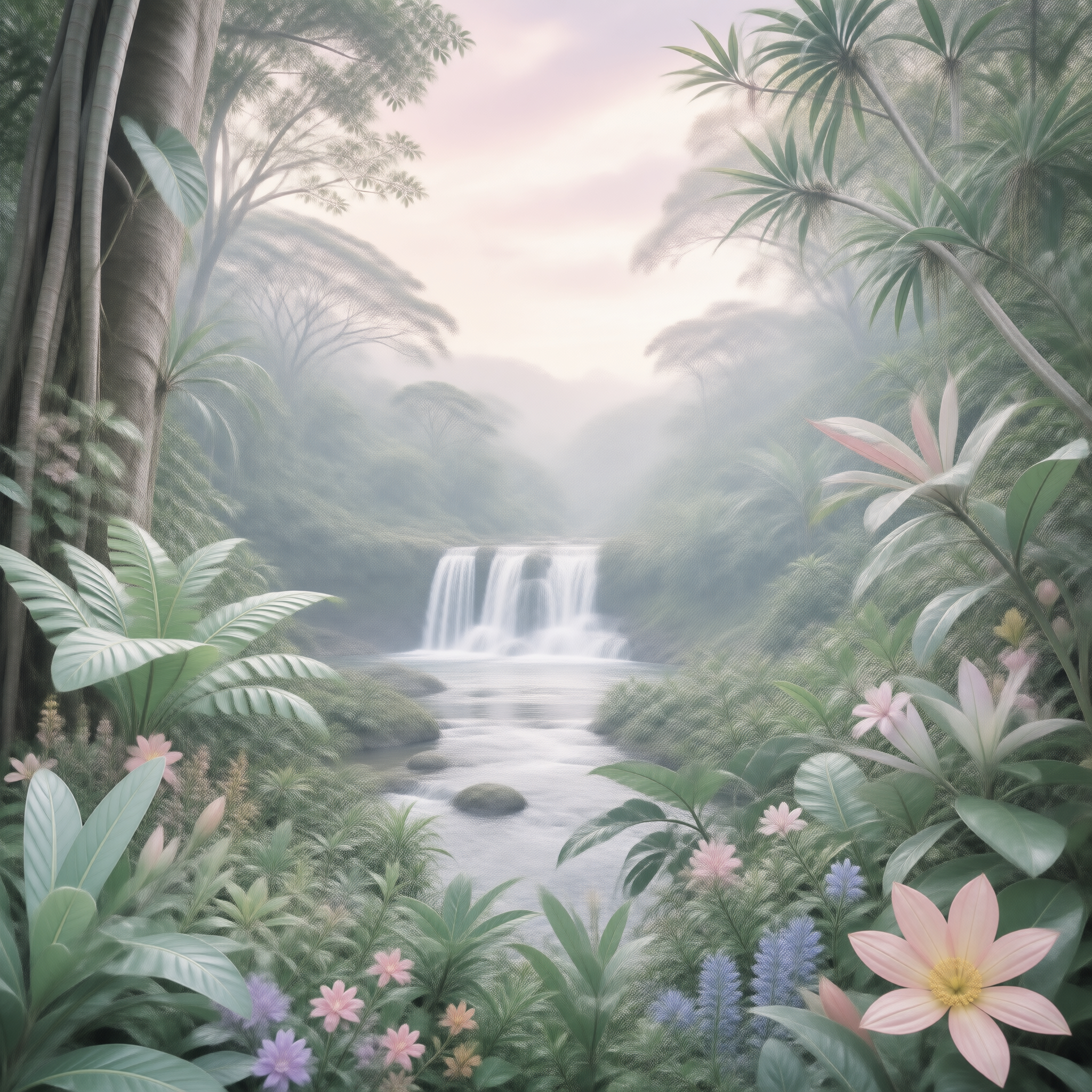 Misty Jungle Waterfall