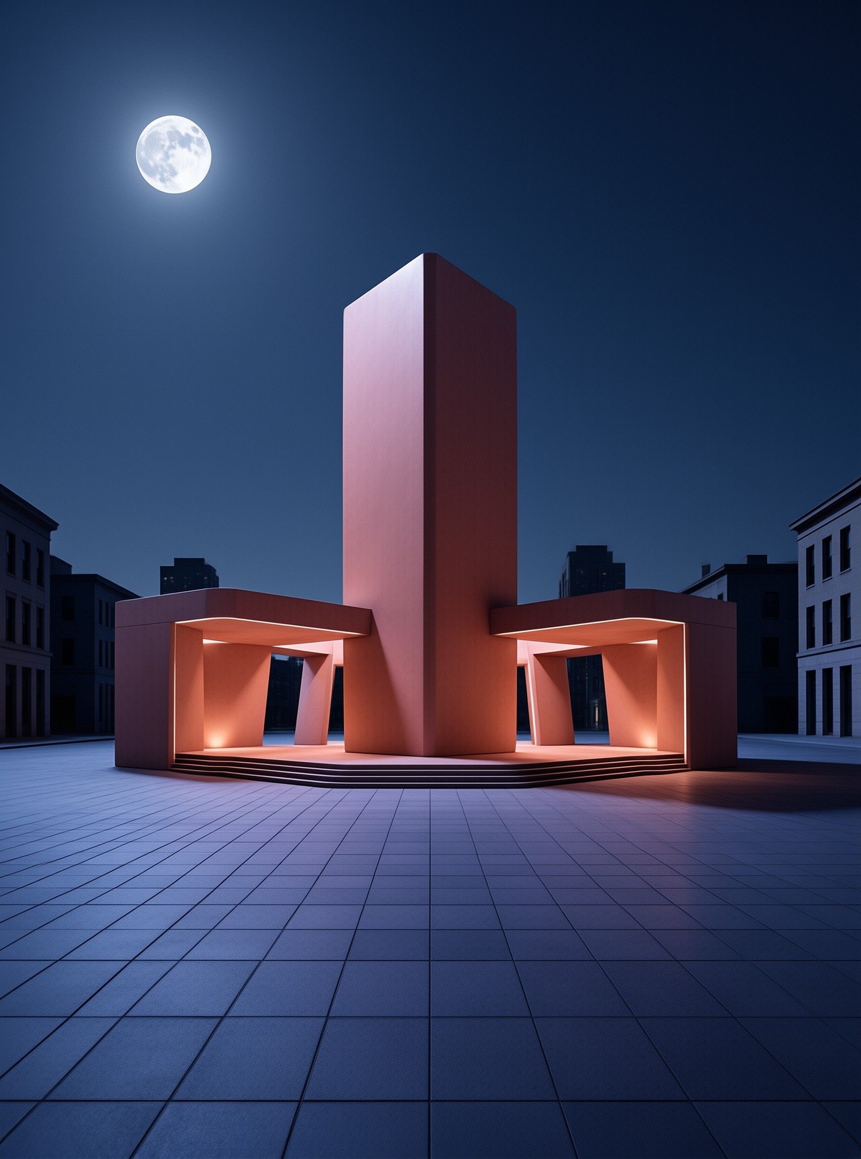 Geometric Monument at Night