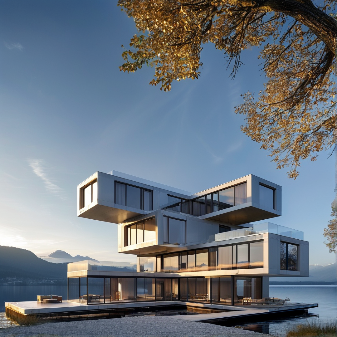 Modern Lakeside Cantilever Villa