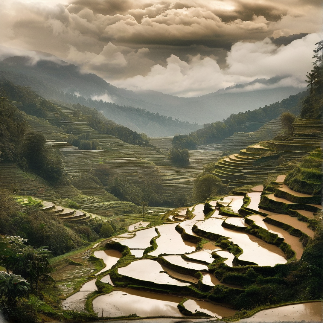 Misty Terraced Rice Fields