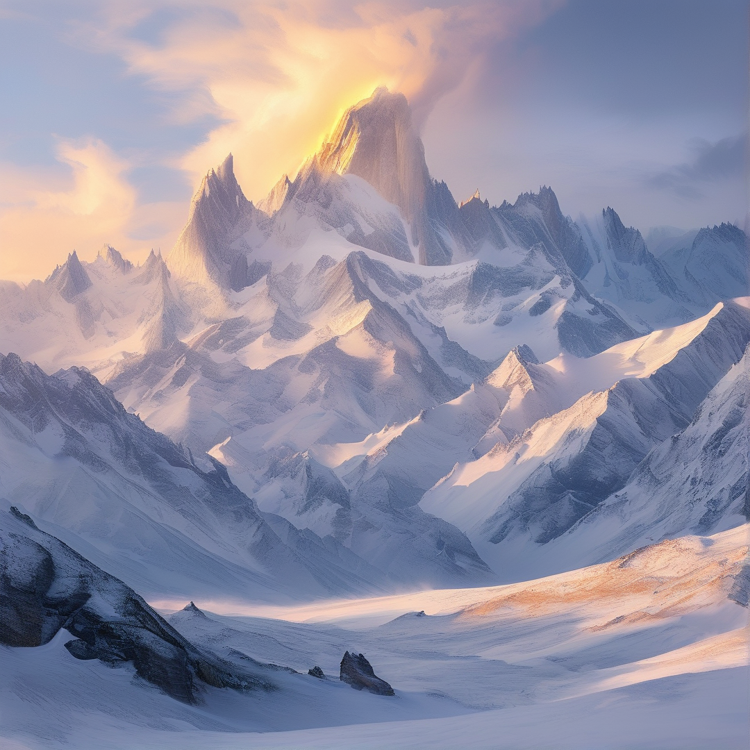 Golden Dawn Snowy Mountain