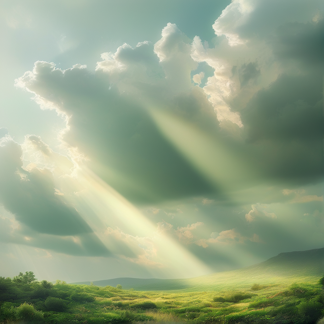 Rays of Light Over Green Field