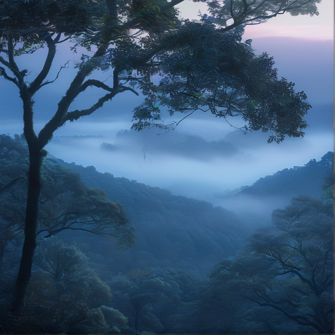Misty Forest Valley Landscape
