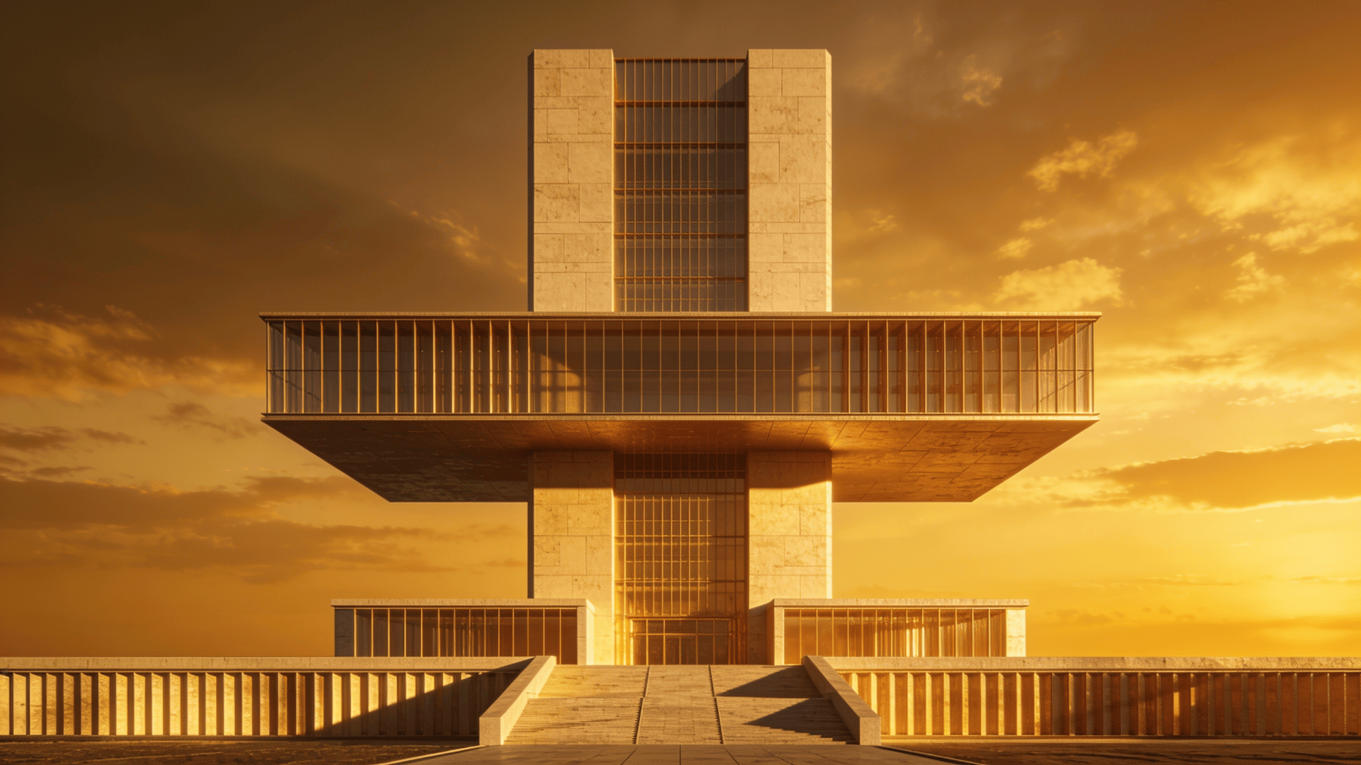 Tower with Floating Cantilever — Golden Sunset
