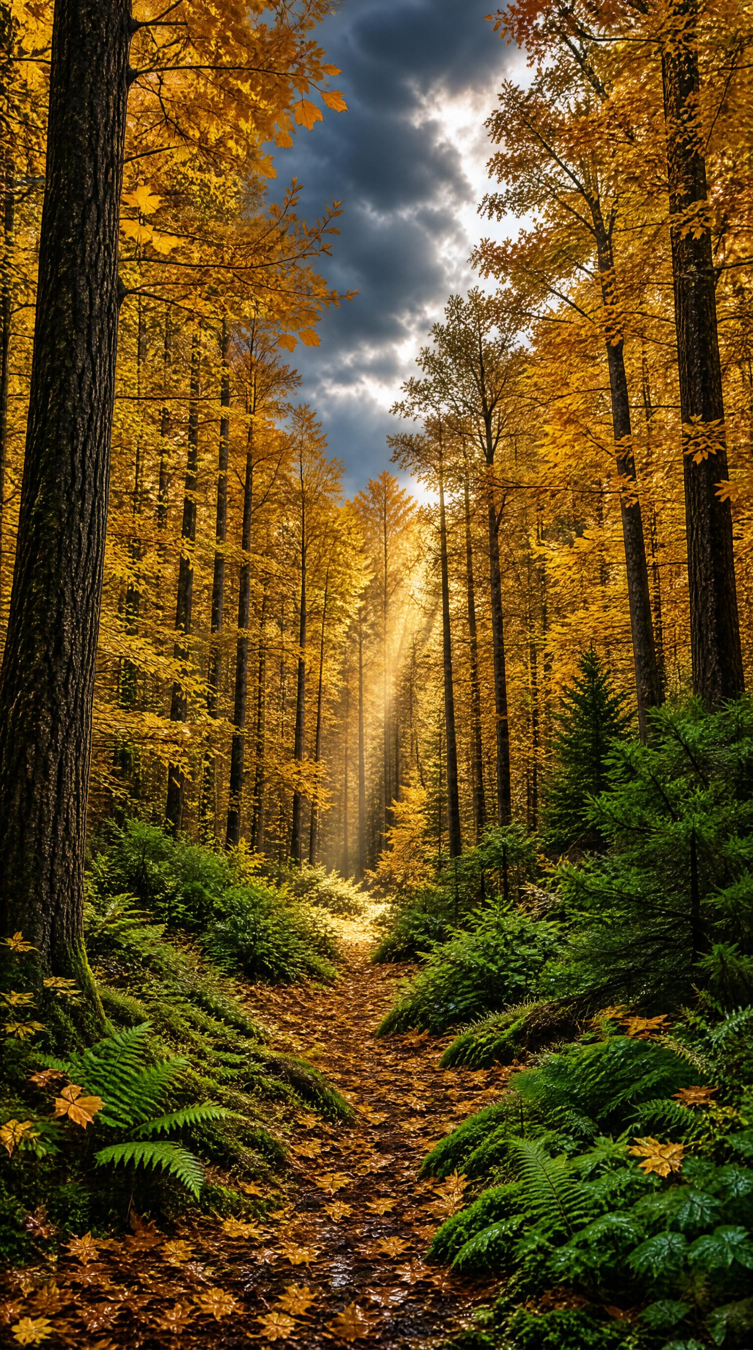 Autumn Forest Path with Sunbeams