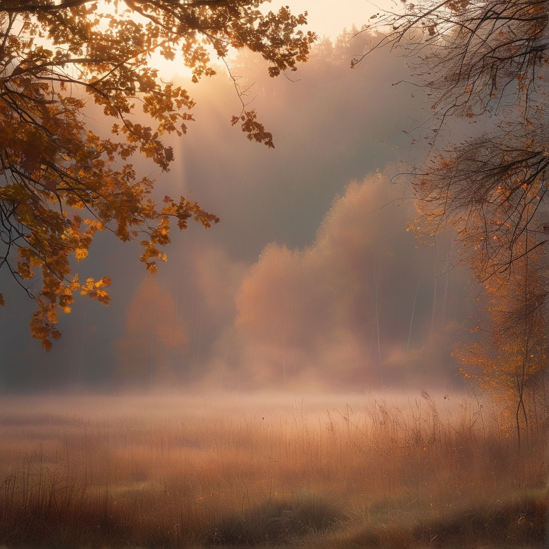 Misty Autumn Forest Sunrise
