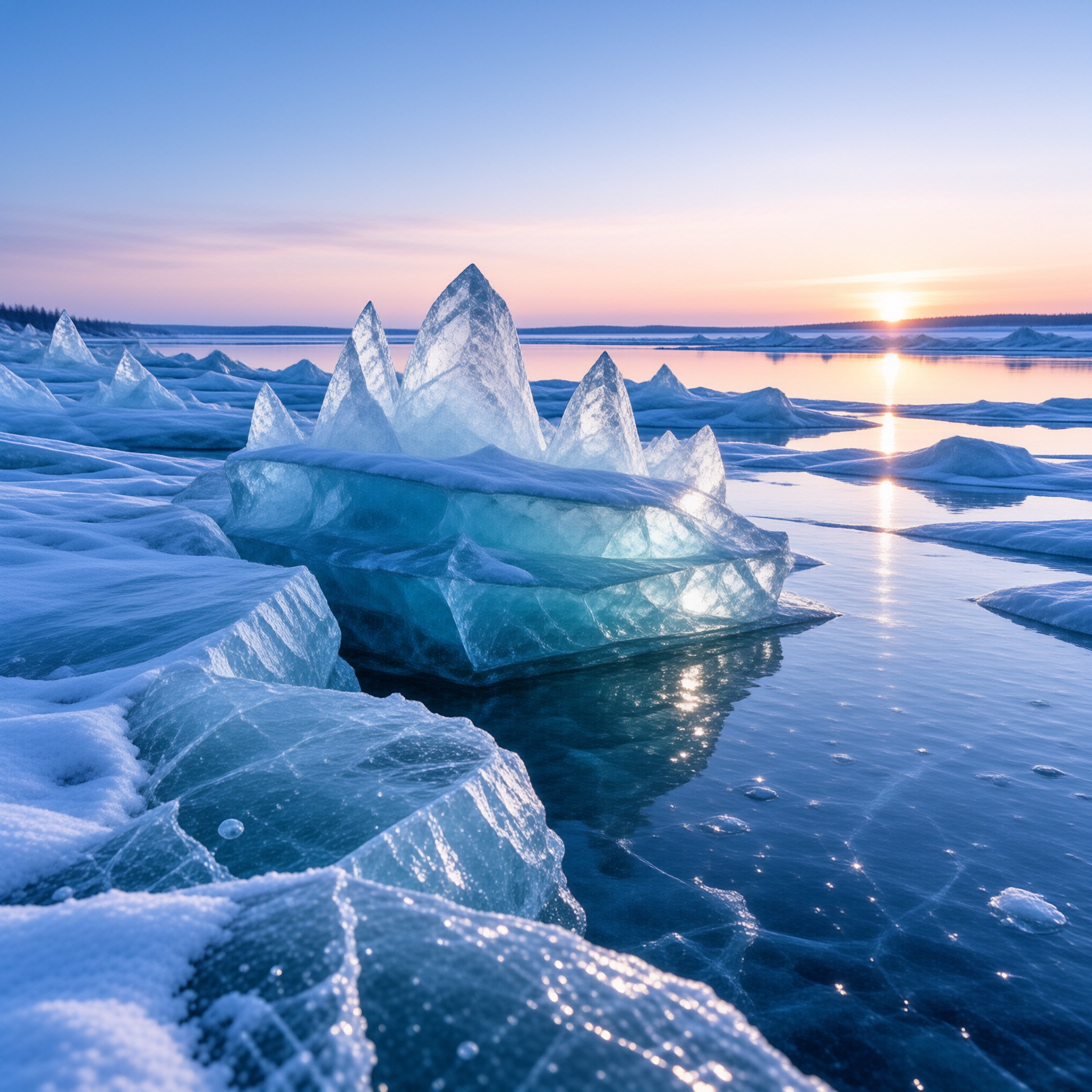Ice Spikes at Winter Sunset