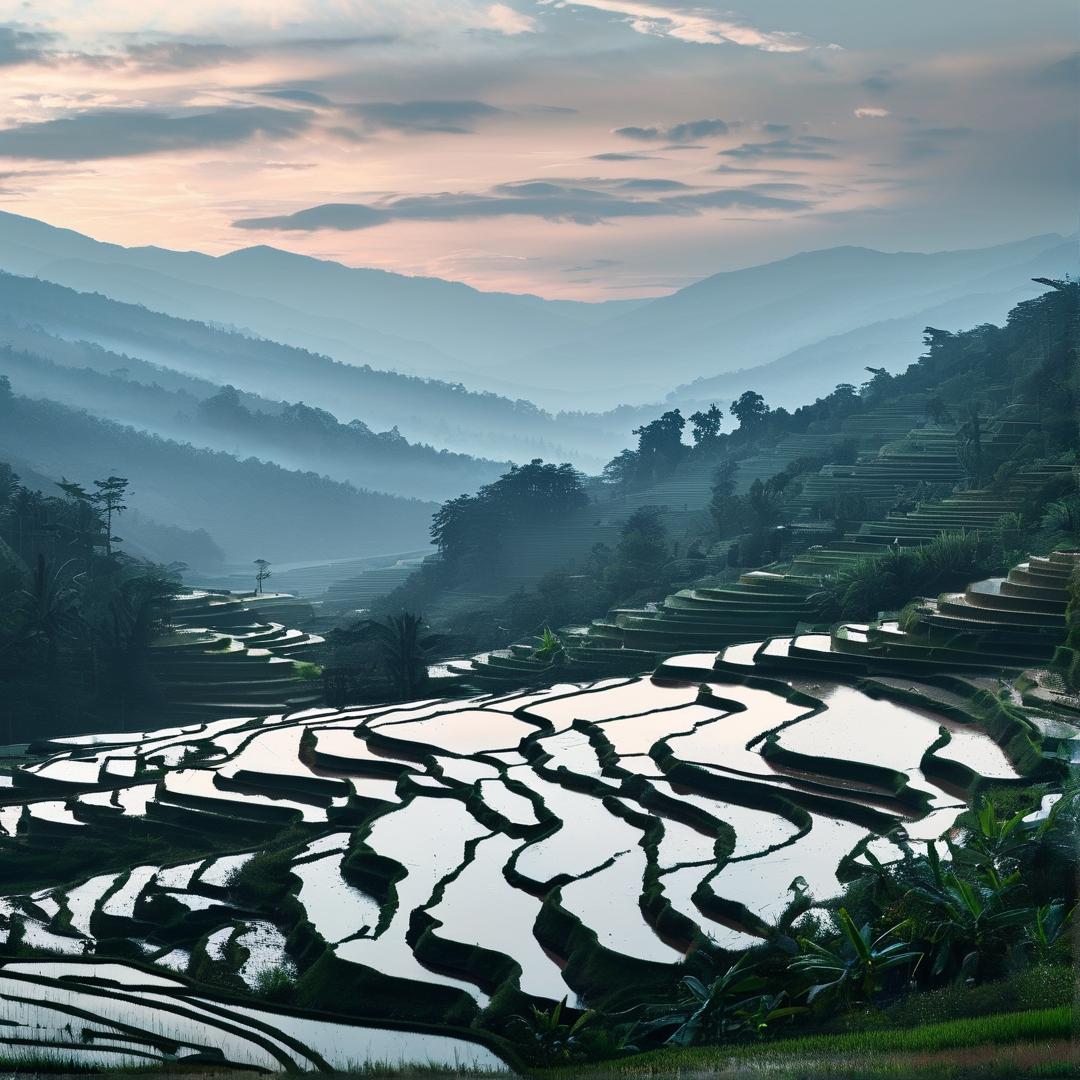 Misty Terraced Rice Fields
