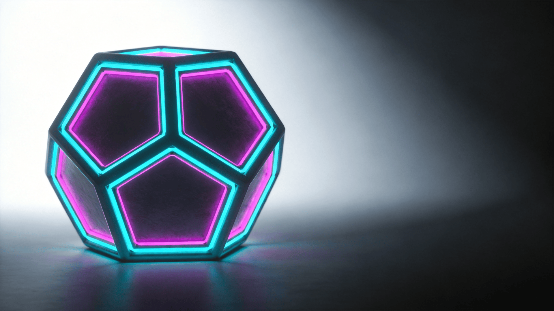 Dodecahedron Study — Neon-lit, dark