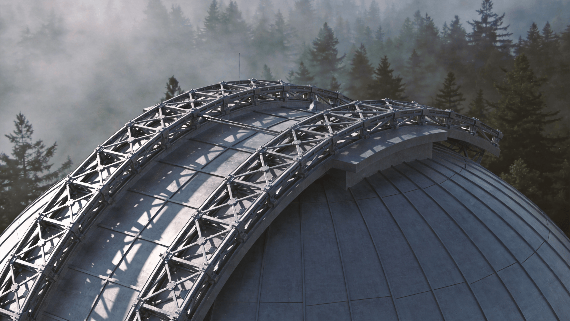 Observatory with Steel Frame — Misty Forest