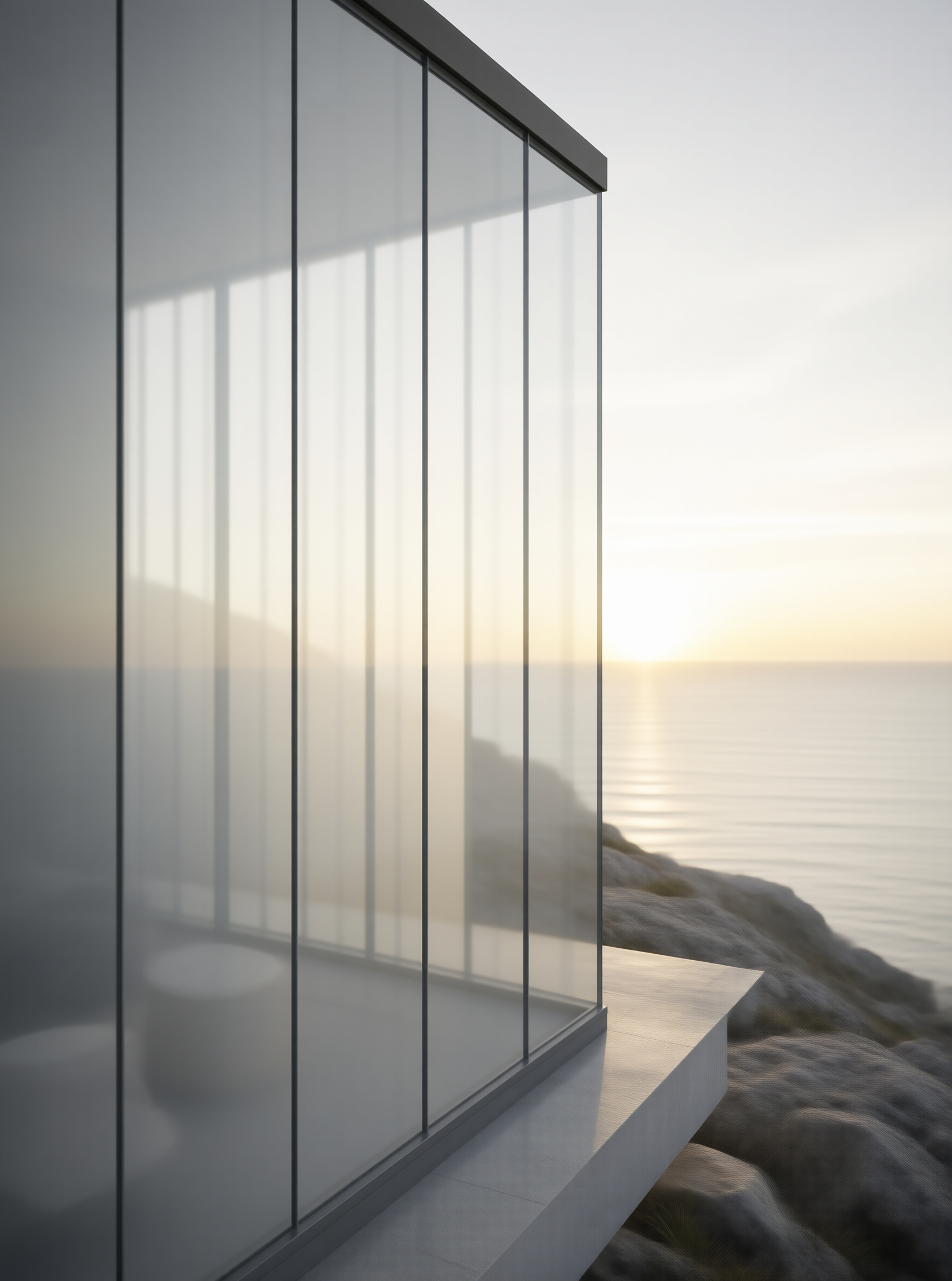Modern Glass House with Seaside View