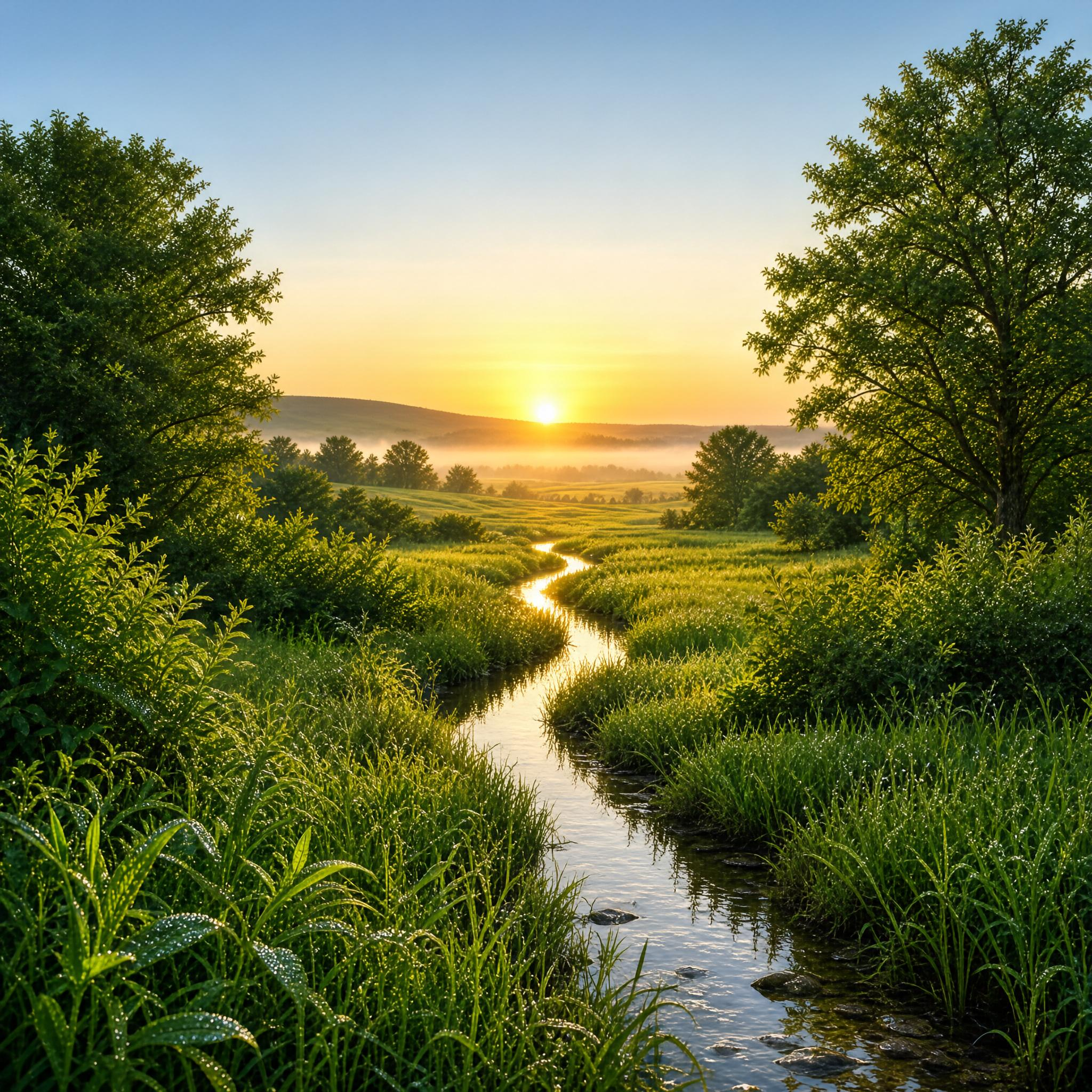 Sunrise Stream in Meadow
