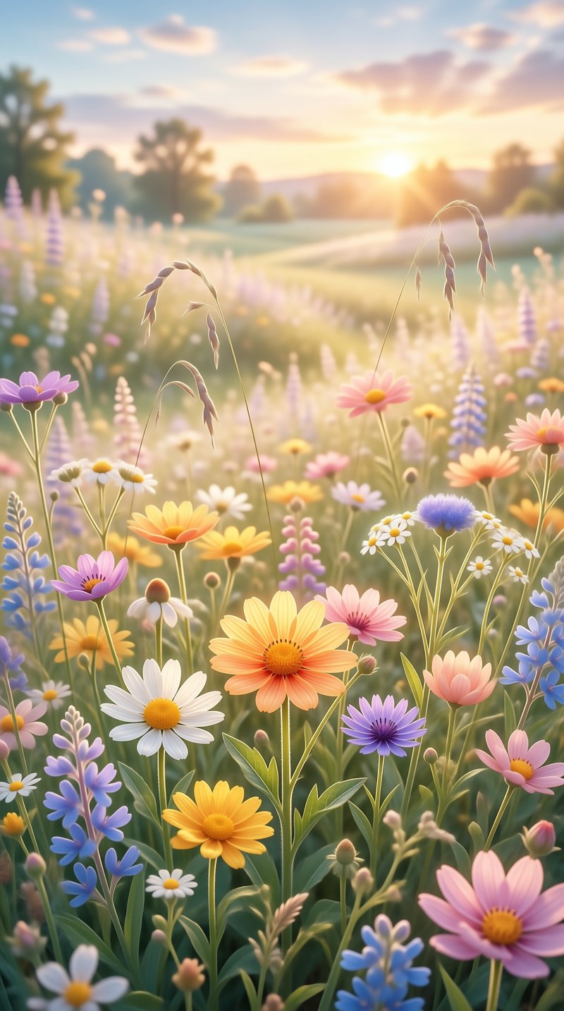 Sunlit Wildflower Field